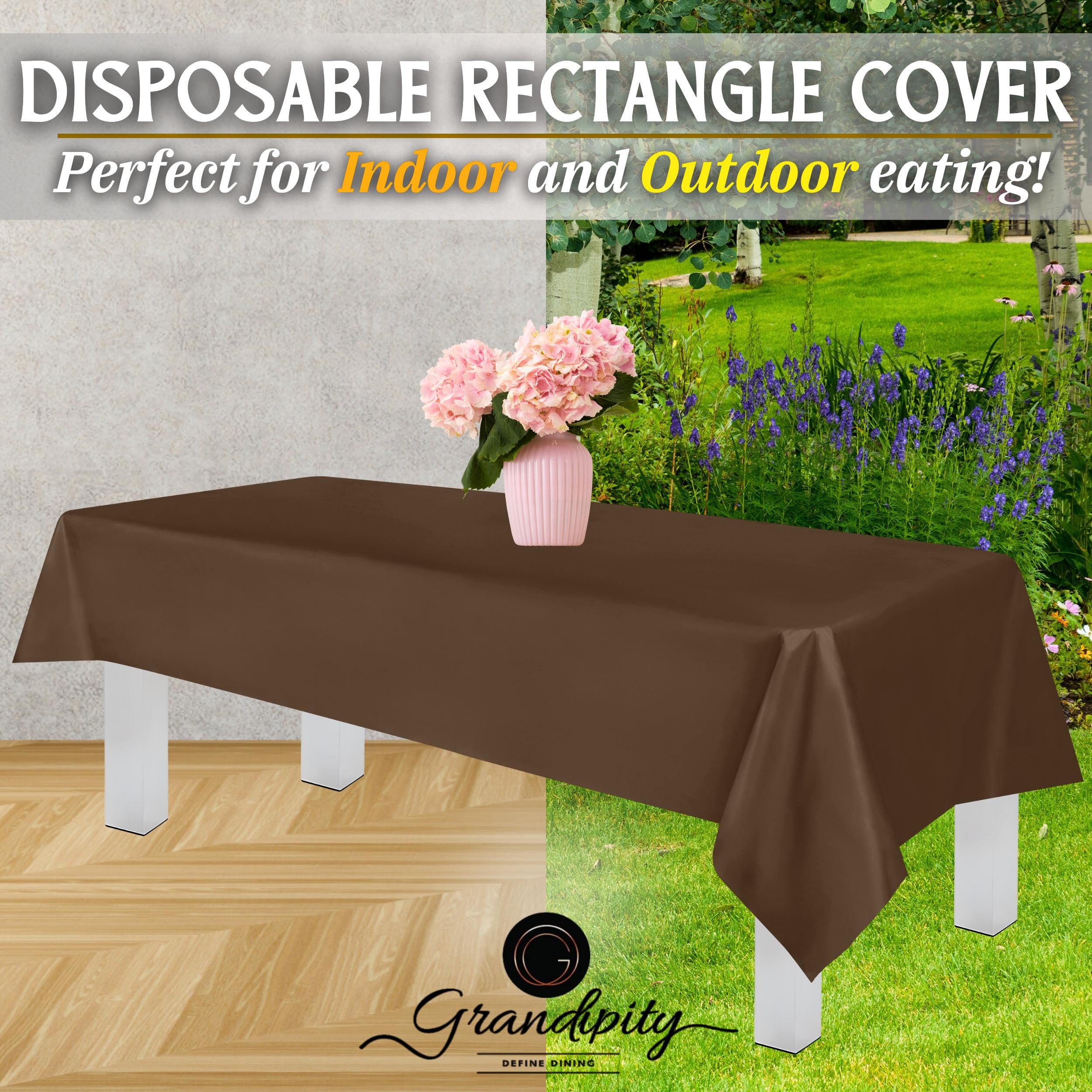 Grandipity Brown Plastic Table Cloth Disposable (6 Pk) 54In X 108In Plastic Tablecloths For Rectangle Tables - Premium Party Tab