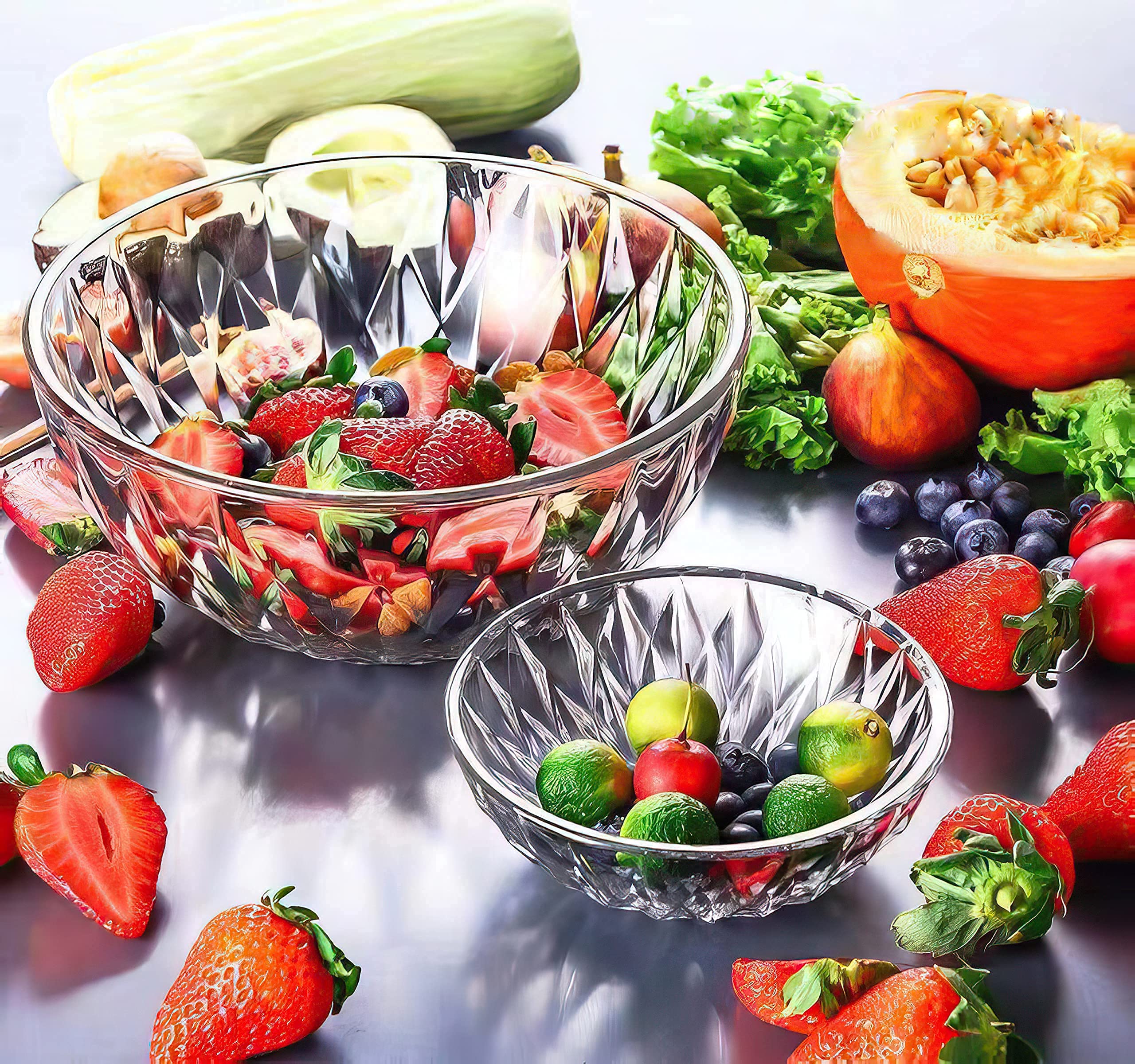 Glass Bowl, Decorative Diamond Design Bowls For Kitchen & Home D  Cor, Centerpiece Table Decorations Great For Dining, Living Ro