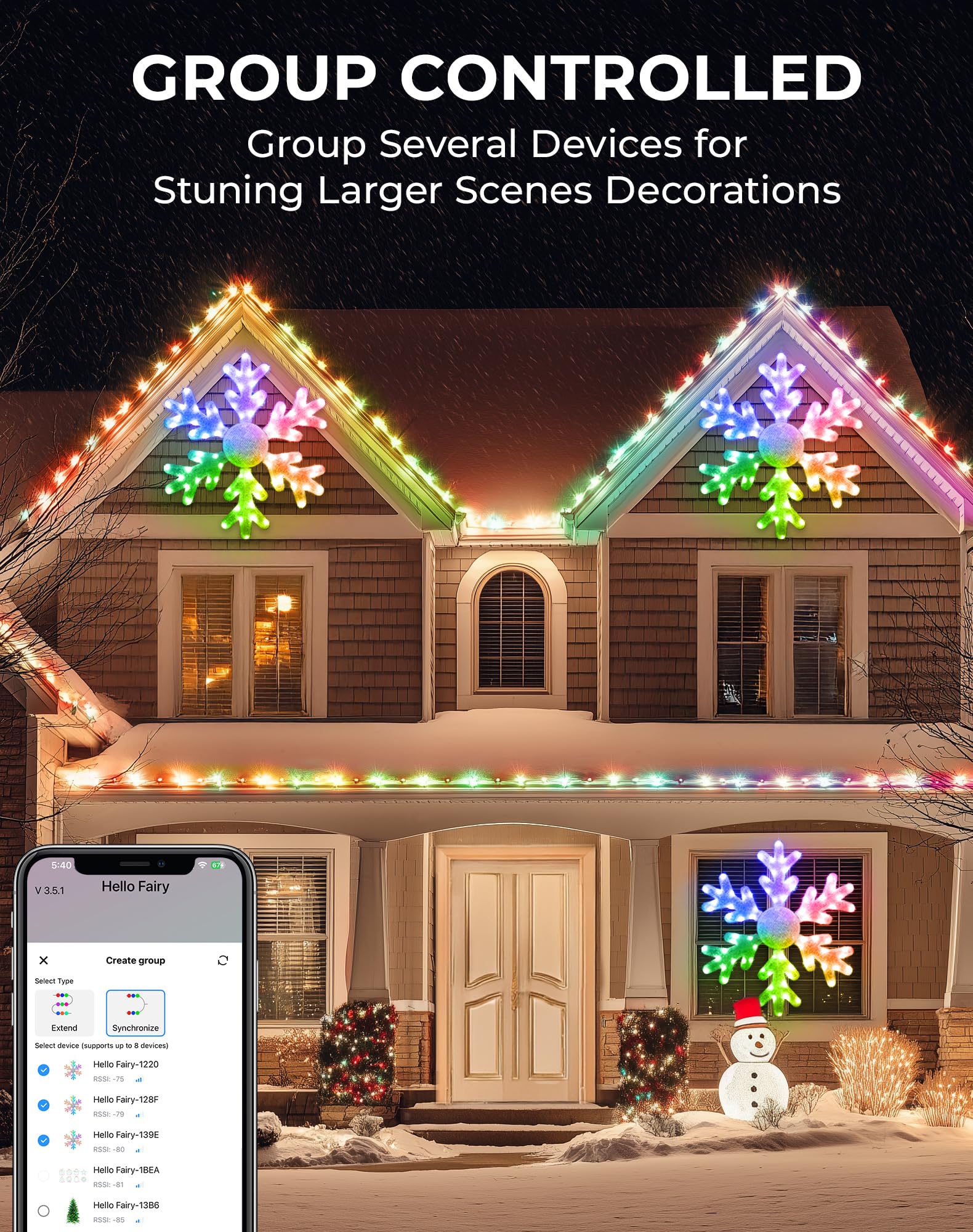 32 Smart LED Snowflake Christmas Lights Outdoor, DIY Color Changing Big Folding Plug in Window Hanging Lights Music Sync Chasing