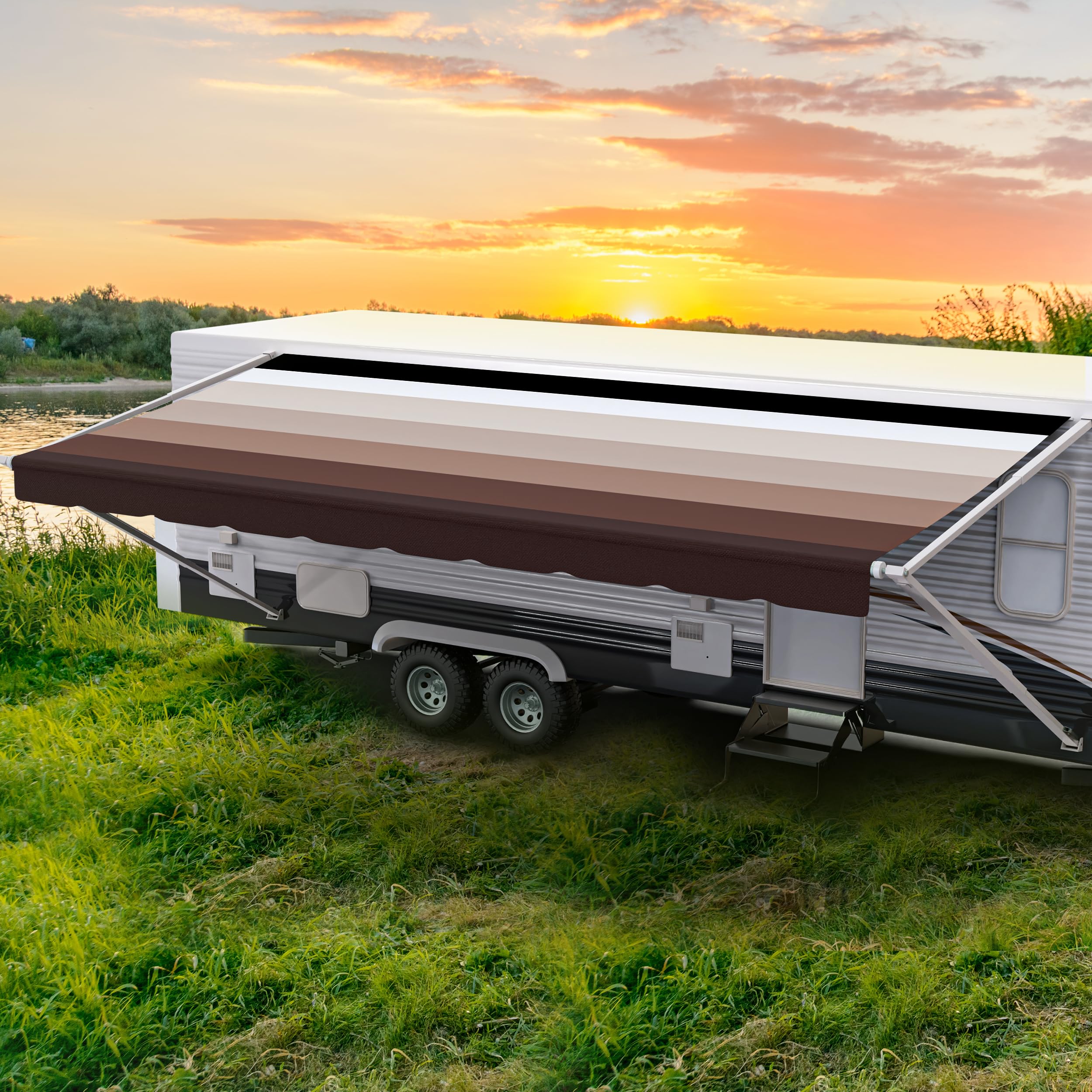ShadePro - RV Awning Fabric Replacement - Heavy Duty Weatherproof Vinyl - Universal Outdoor Canopy for Camper, Trailer, and Motorhome Awnings - Walnut Brown Blk WG - 18 (Fabric 17 2)-Like New Condition