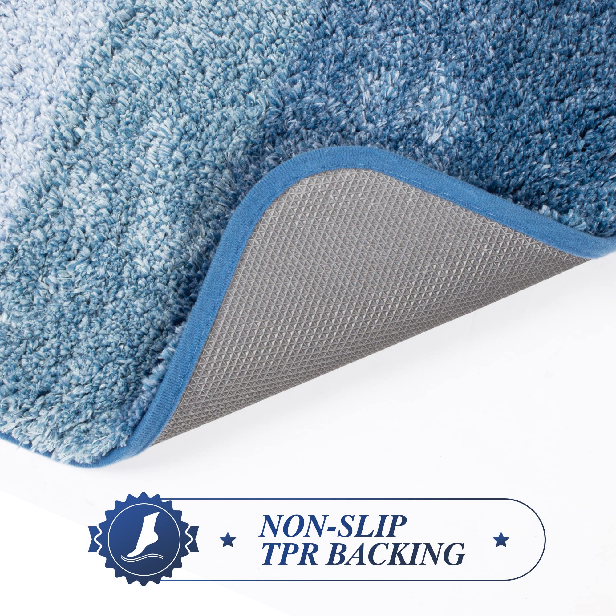 Walensee Bathroom Contour Rug (20 X 24, Ombre Blue) Bath Mat For Bathroom Non Slip Water Absorbent Soft Microfiber Shaggy Bathro