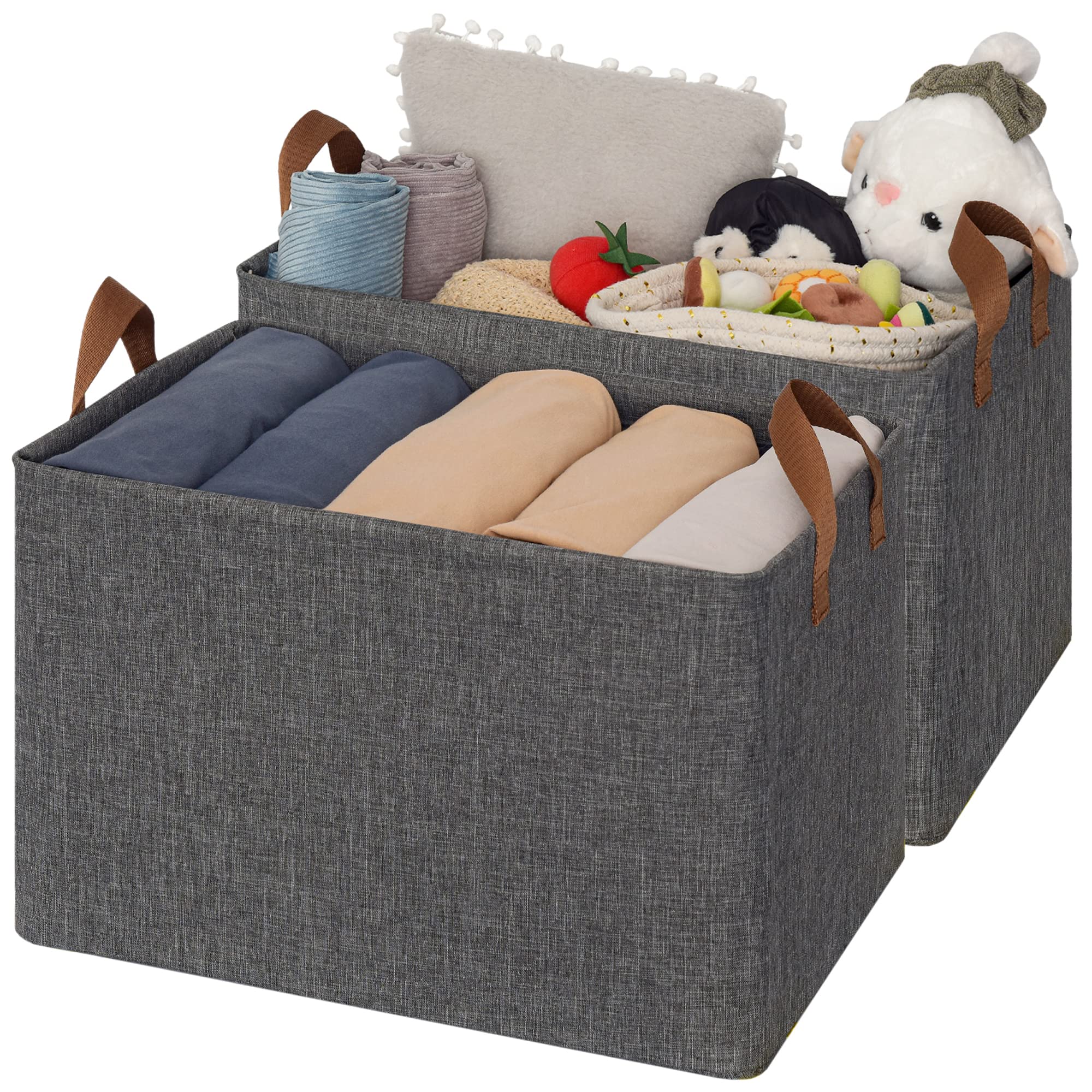 Granny Says Storage Closet Bins With Metal Frame, Fabric Storage Bins, Extra Large Foldable Storage Boxes, Closet Organizers And