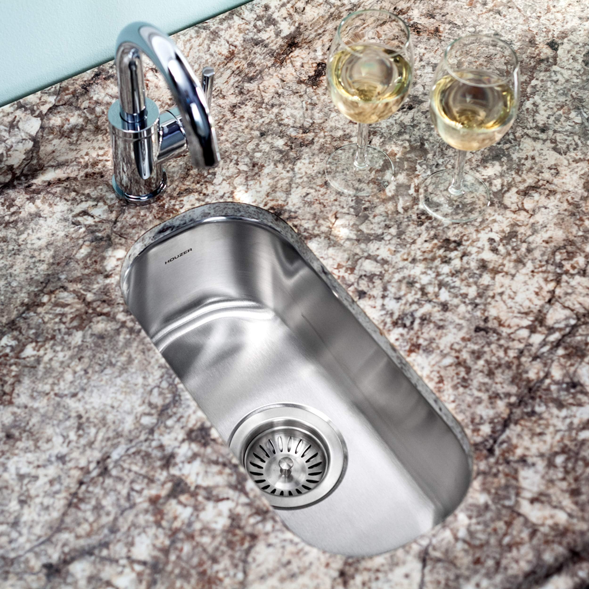 Houzer Cs-1105-1 Club 10 Inch Stainless Steel Undermount Strainer-Cs-1105-1 Bar Sink With Basket Strainer, 9-5/16'' X 17-15/16''