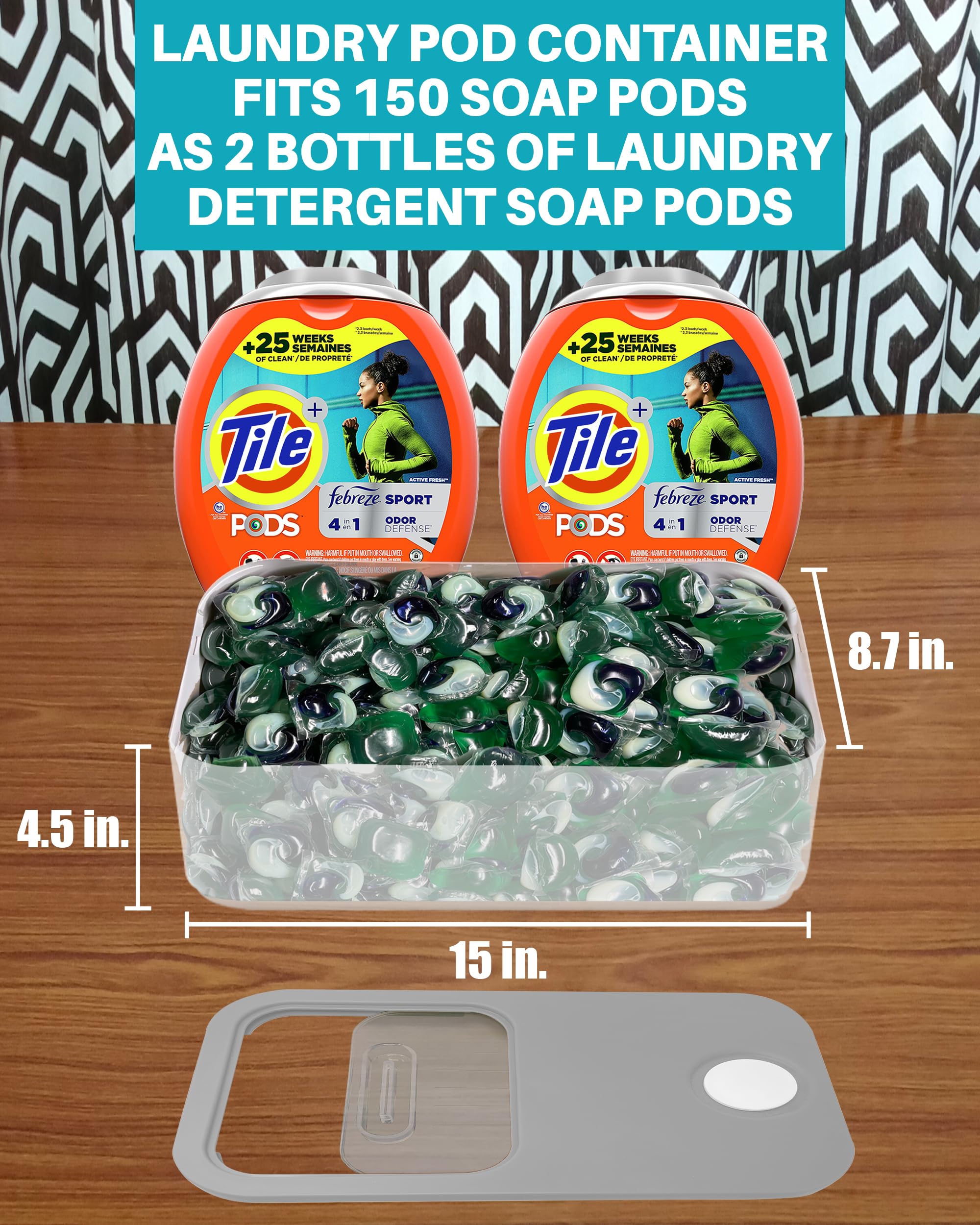 Skywin Laundry Pod Container (Clear) With Slide Lid (Grey) -15   X8.7   X4.5   - Holds 11 Pounds, Fits 2 Bottles Of Laundry Dete