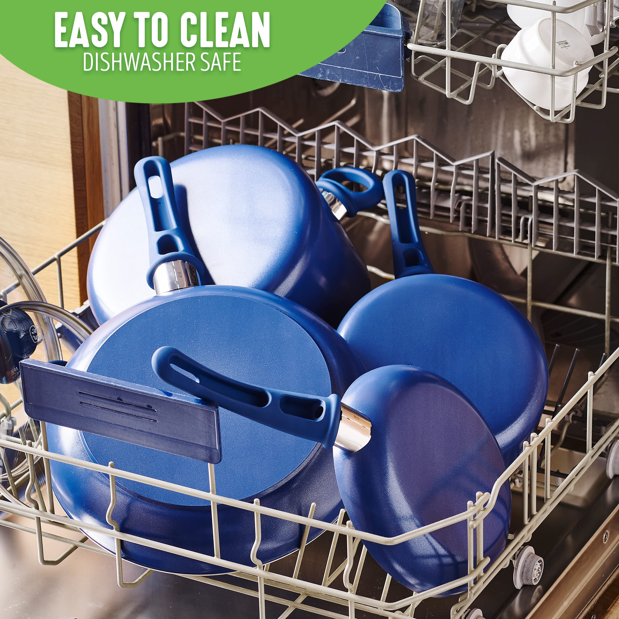 Greenlife Soft Grip Healthy Ceramic Nonstick, 1Qt And 2Qt Saucepan Pot Set With Lids, Pfas-Free, Dishwasher Safe, Blue