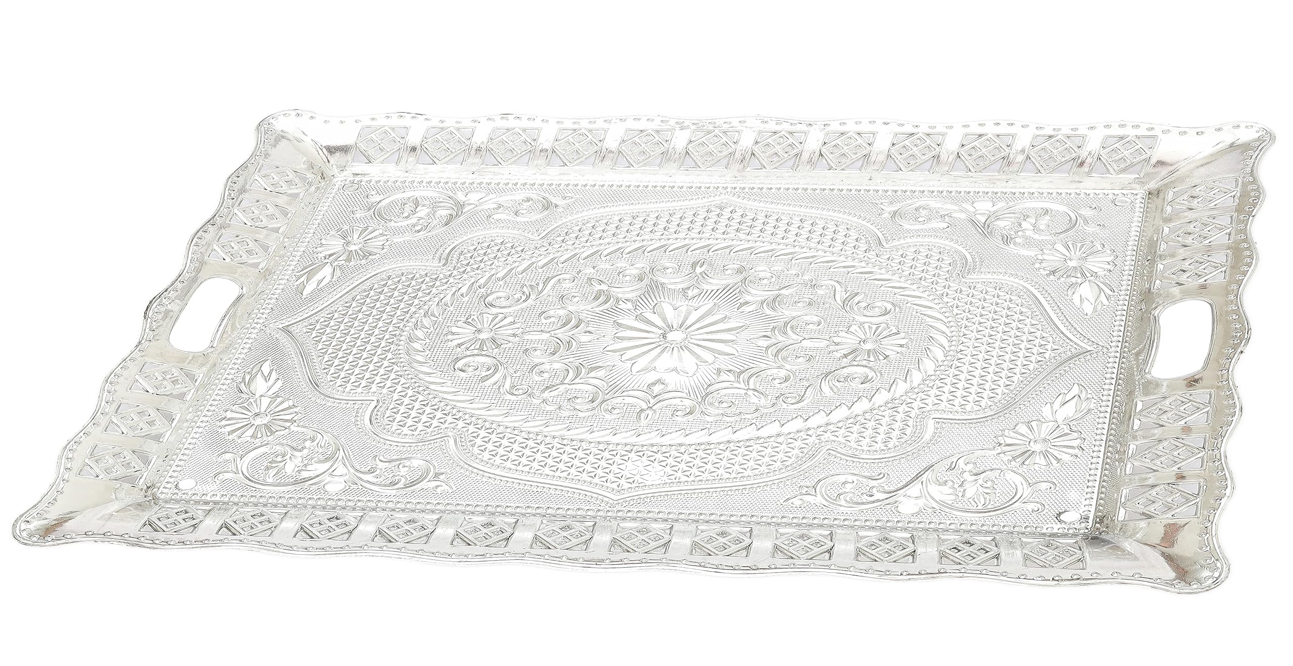 Madhuli Traditional Design Serving Rectangular Tray,Plastic Silver Finish Serving Tray,Rectangle Tray,Designer Platters,Tray For