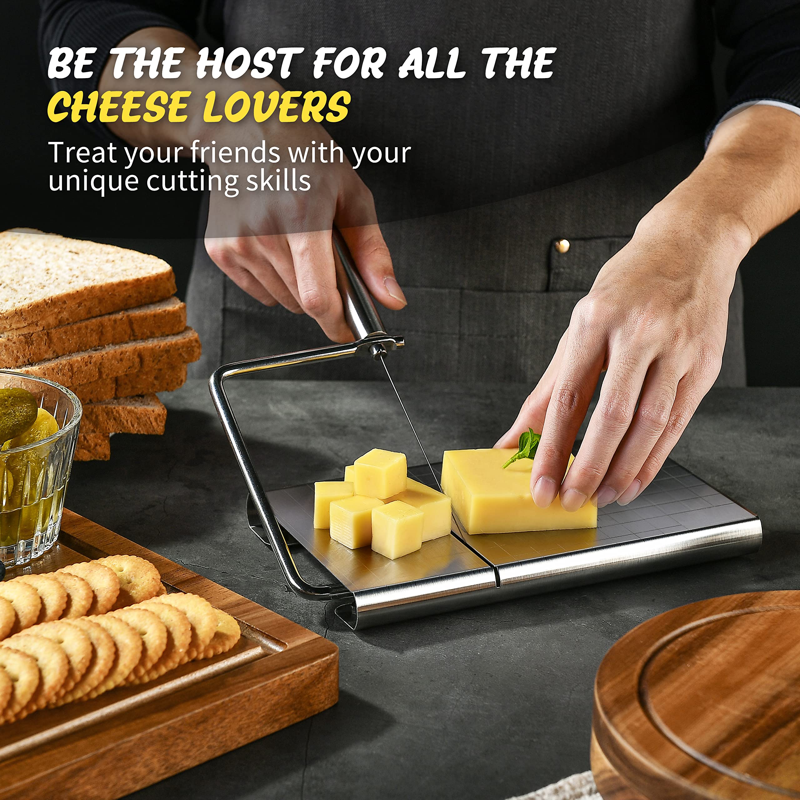 Cocoboss Wire Cheese Slicer For Block Cheese Heavy Duty, Multifunctional Adjustable Cheese Cutter With 15 Replacement Wires - St
