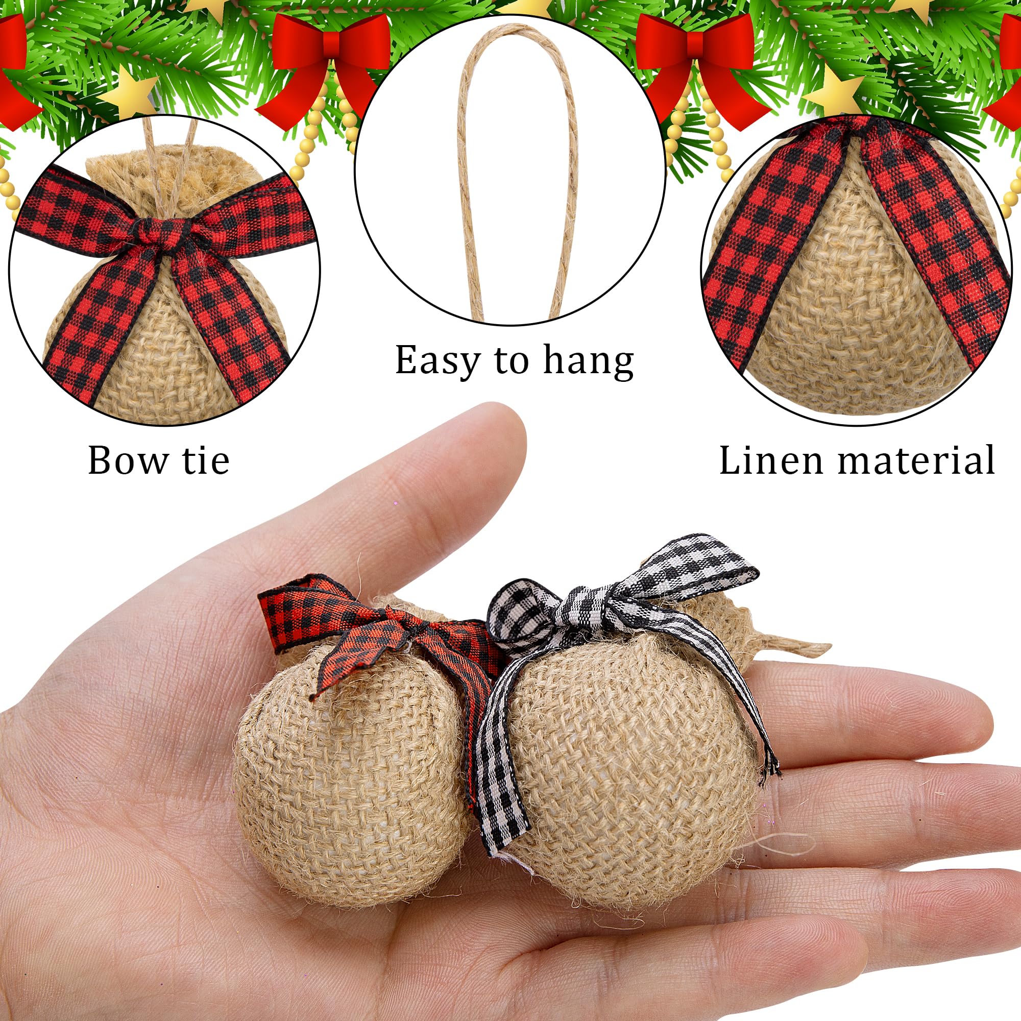 Deloky 16Pcs Buffalo Plaid Fabric Ball- 2.1 Inch Christmas Fabric Wrapped Balls Christmas Hanging Ornament for Christmas Tree Pa