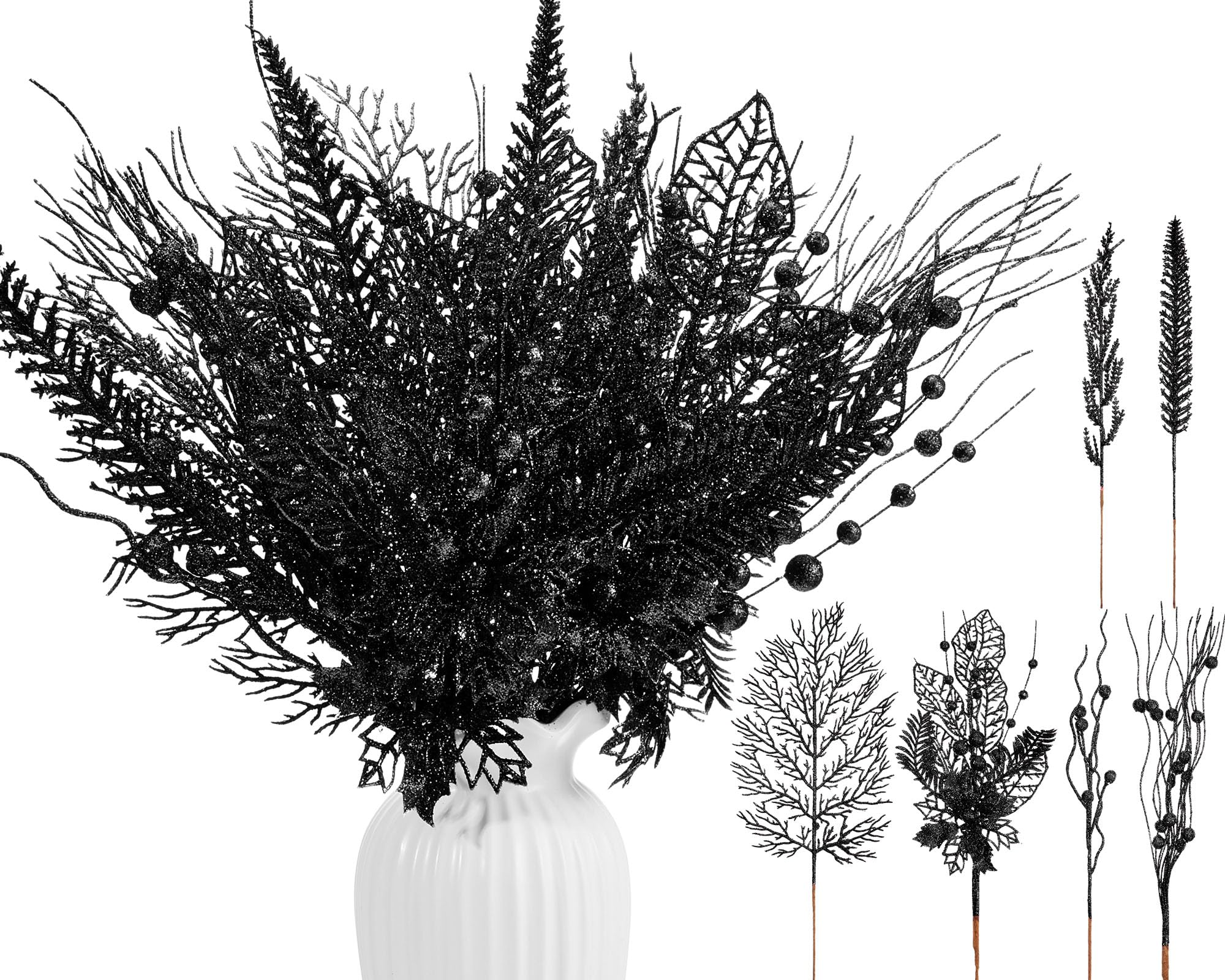 Moucuny 30 Pcs Artificial Christmas Tree Picks and Sprays Glitter Berry Stem Branches Holly Floral Picks Twigs Christmas Tree Or