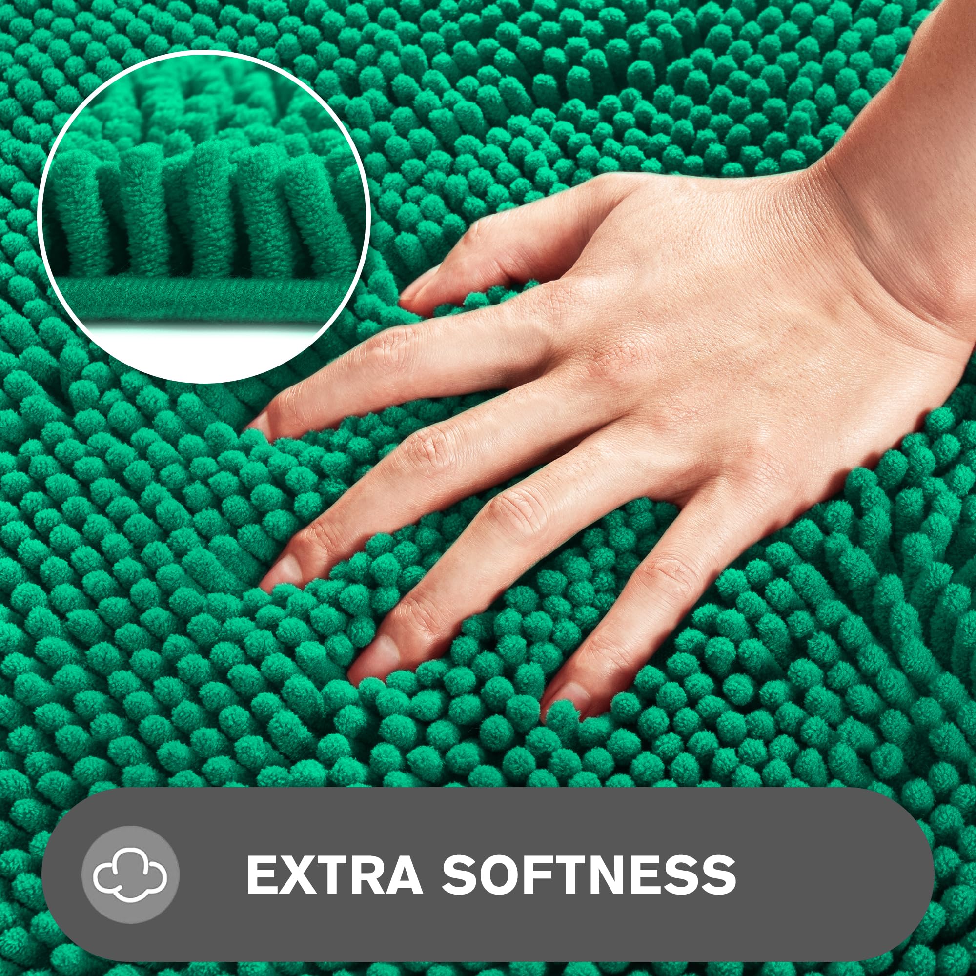 Pureswan Emerald Green Bathroom Rugs - Absorbent And Washable Bath Mat, Non-Slip, Thick Soft Chenille Bath Rugs For Bathroom Flo