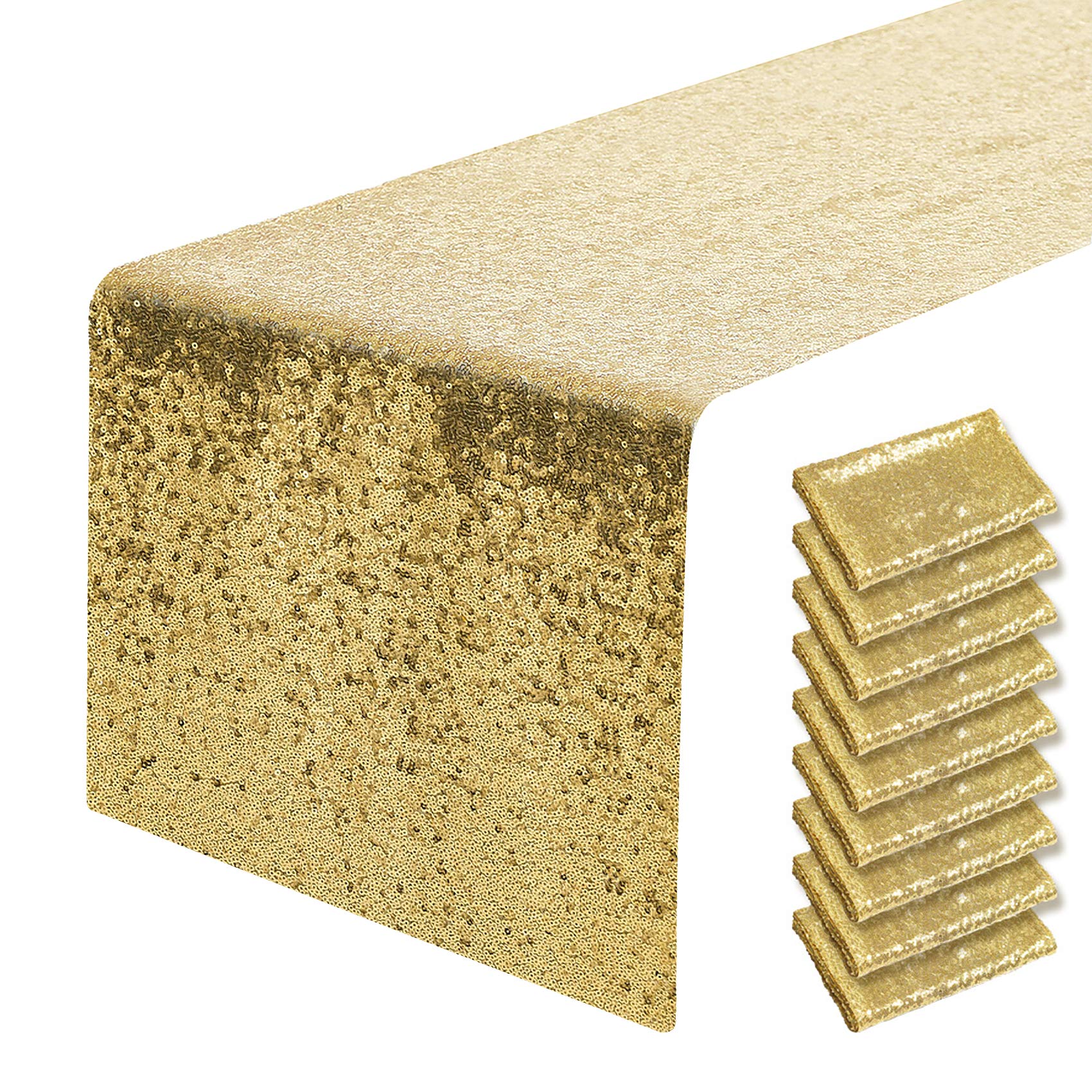 10 Packs 12 X 72 Inches Gold Sequin Table Runner, Glitter Runner For Birthday Party Supplies Decorations Wedding Bachelorette Ho