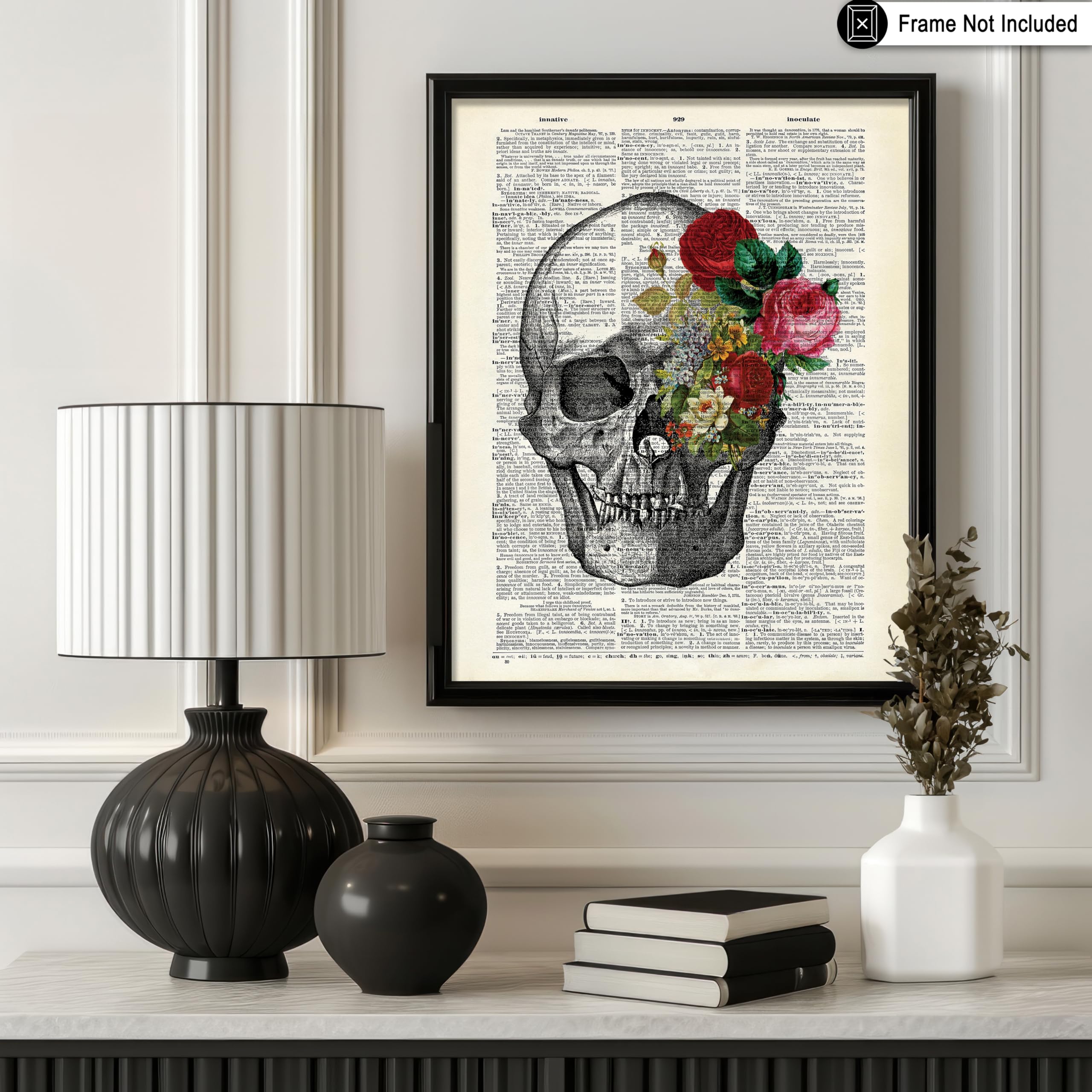 Poster Master Dictionary Art Poster - Flowery Eye Skull Print - Skeleton Art - Flower Art - Gothic Gift For Him, Her, Men, Women