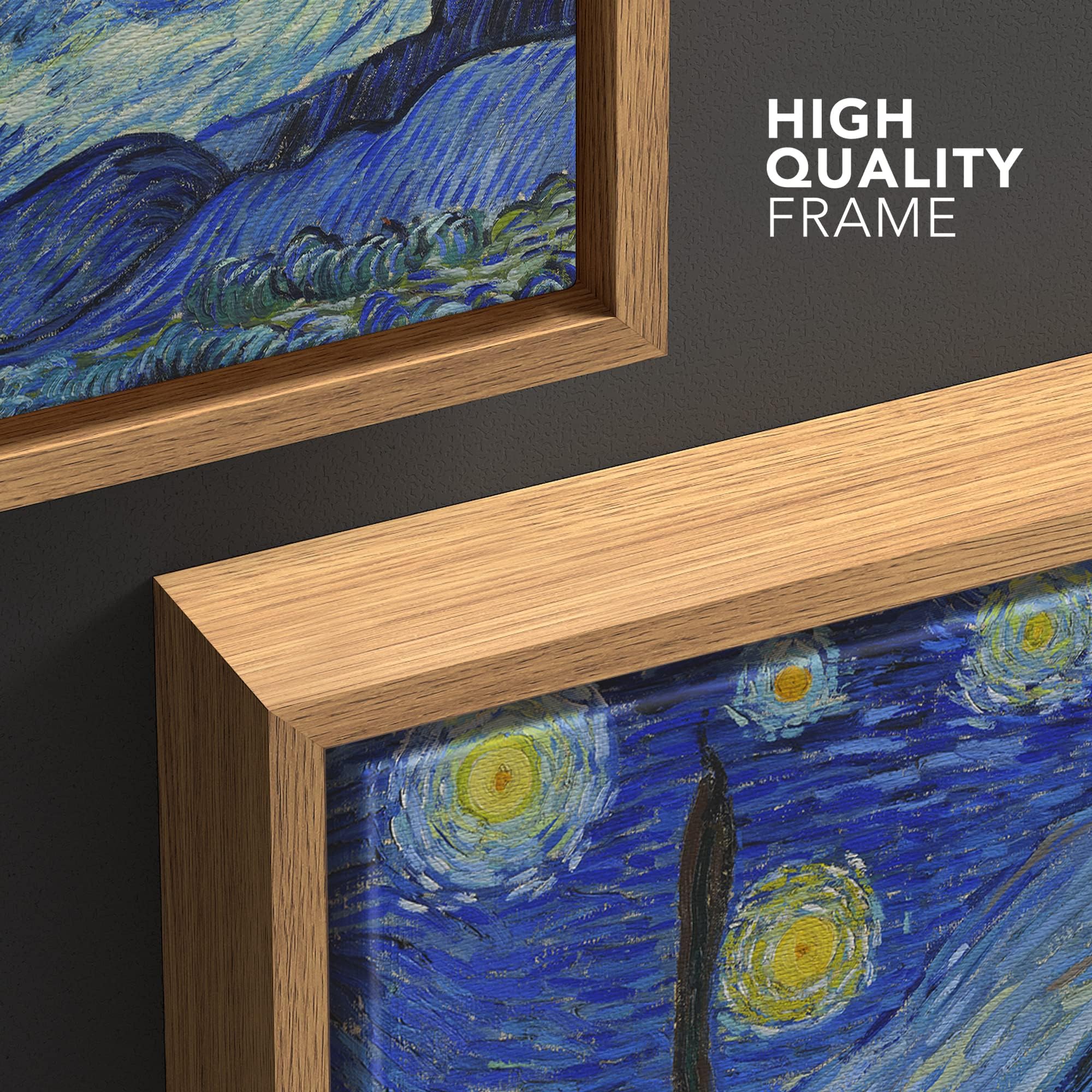 Wall26 - Starry Night By Vincent Van Gogh - Framed Canvas Art Wall Art - 24''X36'' Natural