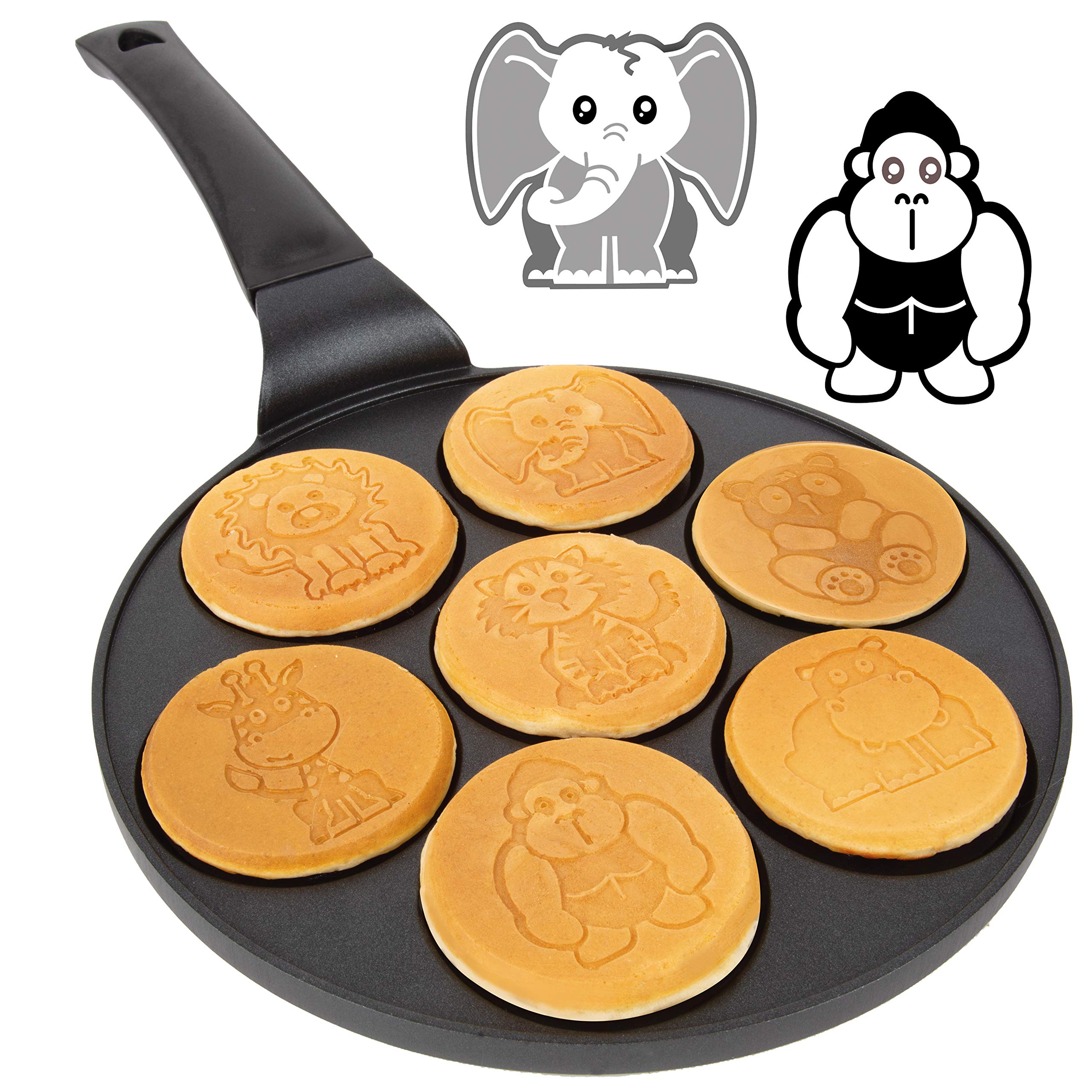 Animal Mini Pancake Pan - Make 7 Unique Flapjack Zoo Animals, Including A Elephant, Giraffe And More- Nonstick Pan Cake Maker Gr
