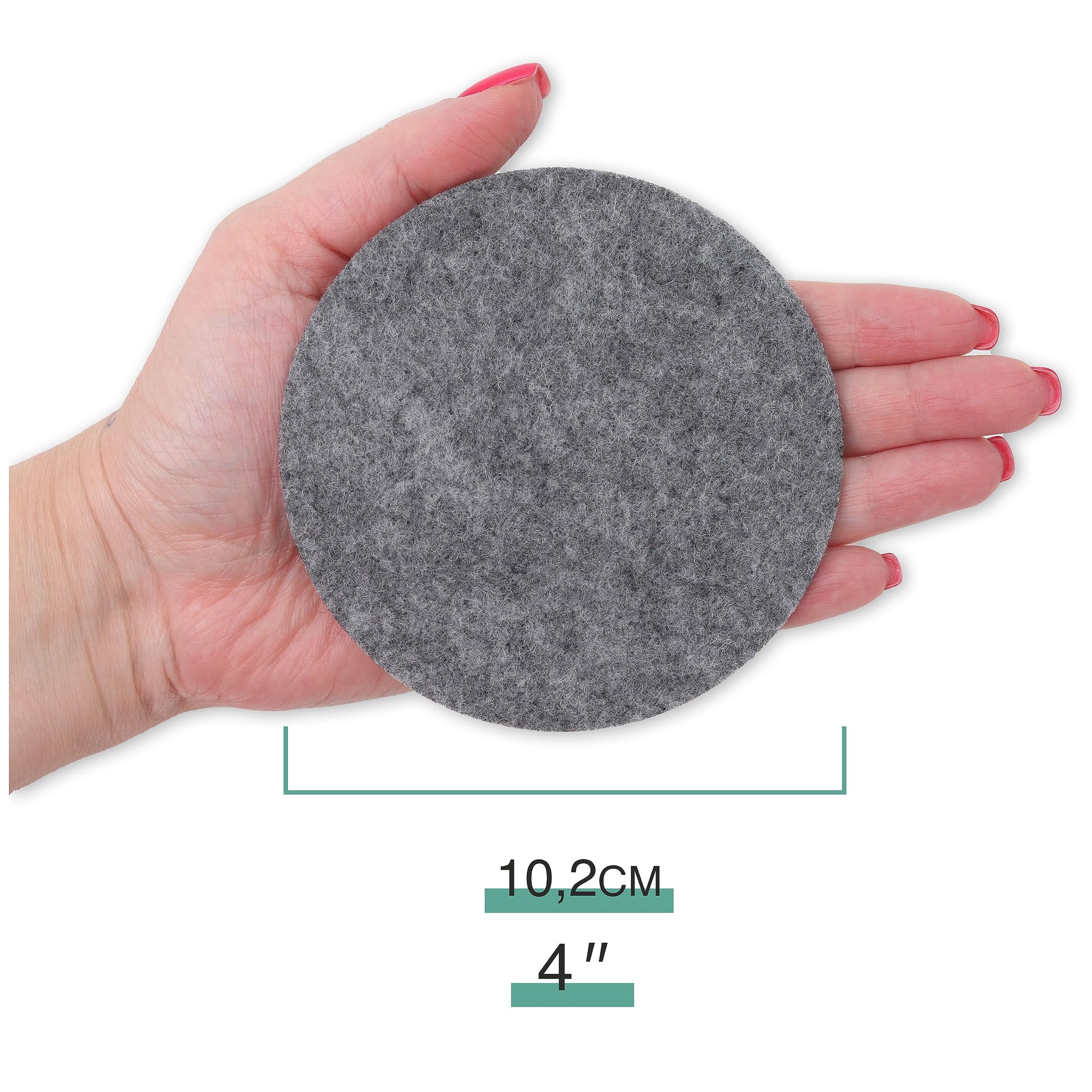 Set Of 12 Felt Gray Drink Coasters 4X4 Inches - Round Coaster For Drinks Absorbent - Cup Mats - Protect Furniture From Heat, Sta