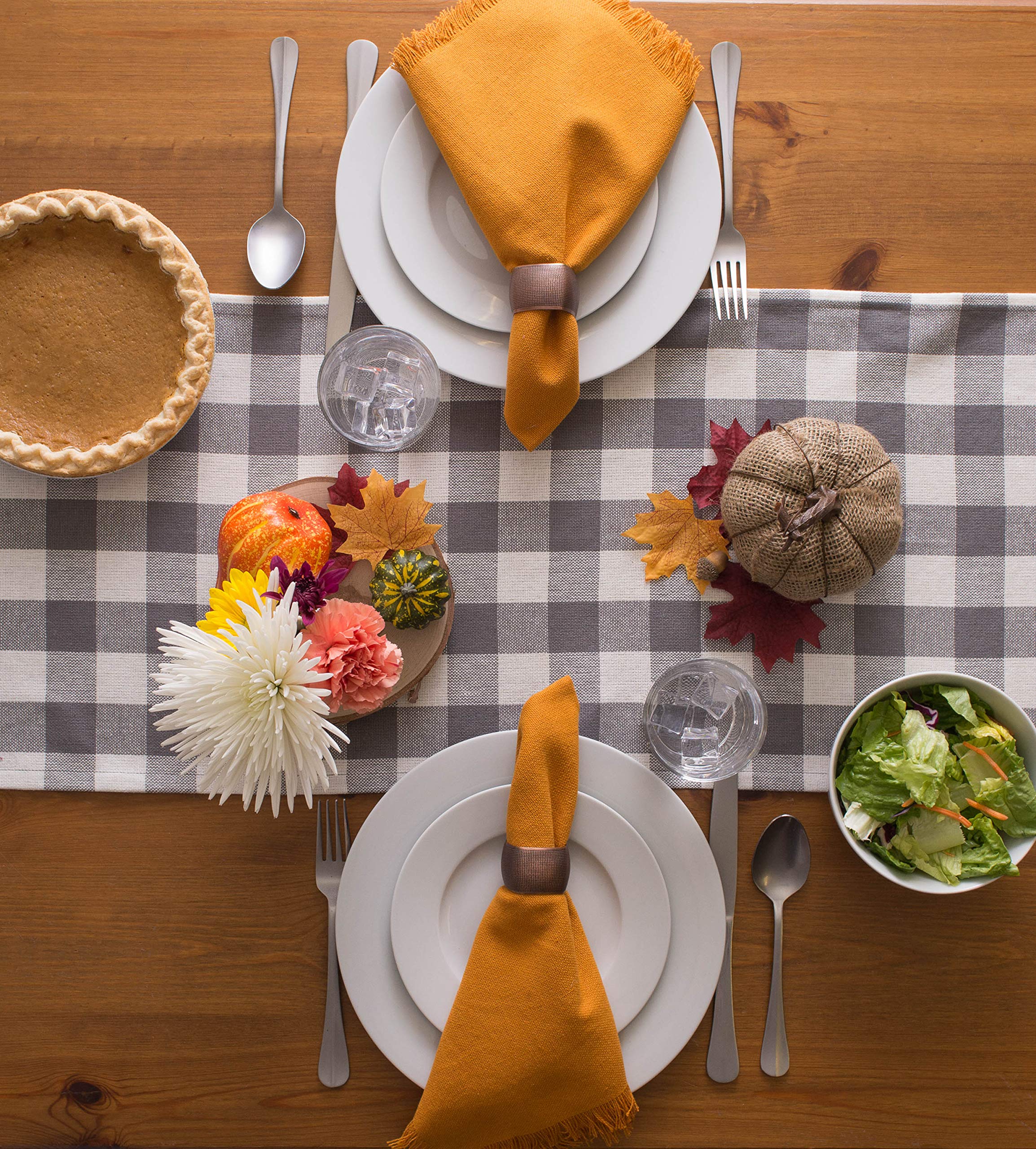 DII Heavyweight Fringed Check Tabletop Collection  Table Runner  14x72  Gray