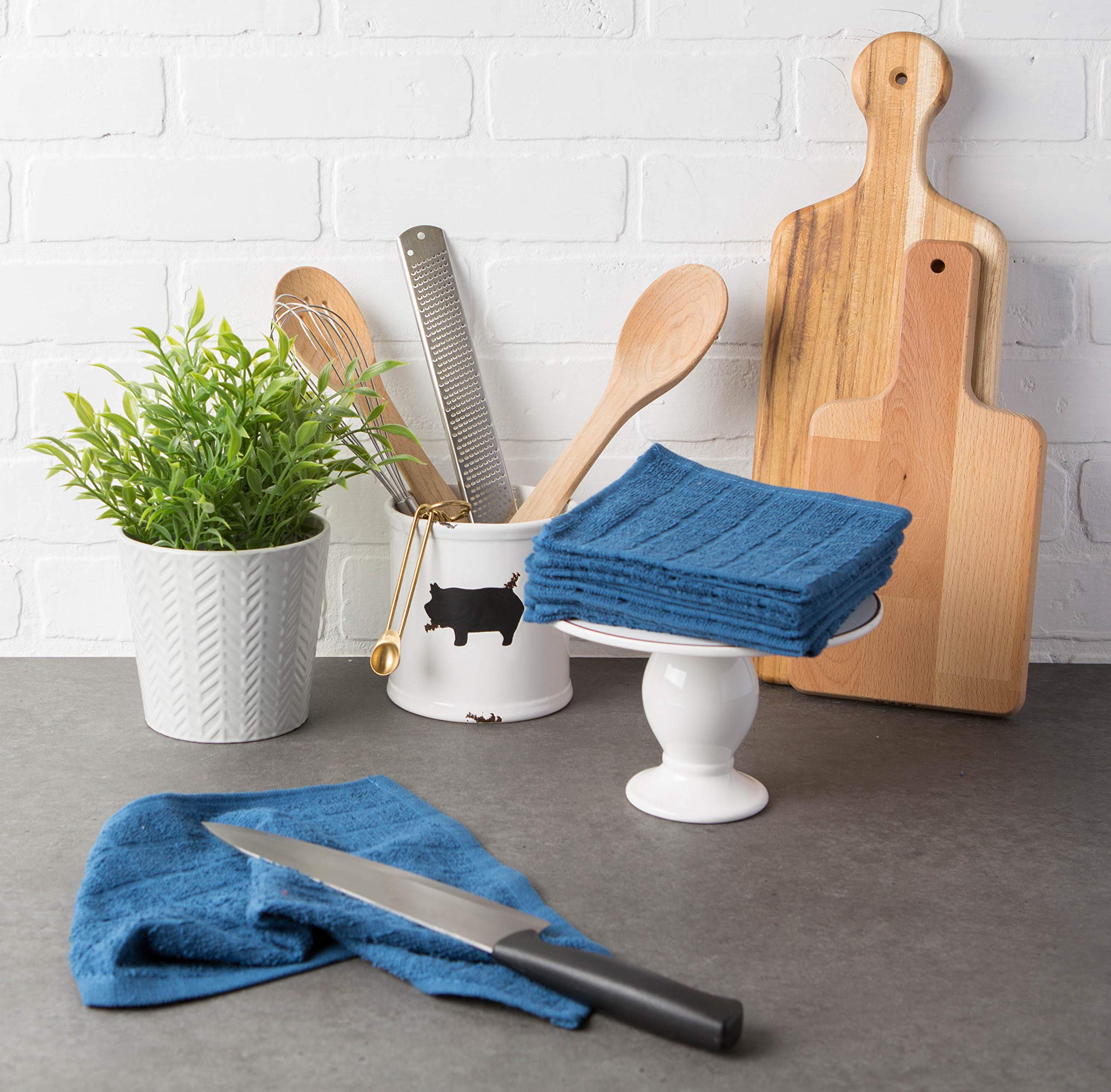 Dii Basic Terry Collection Solid Windowpane Dishcloth Set, 12X12, Blue, 6 Piece