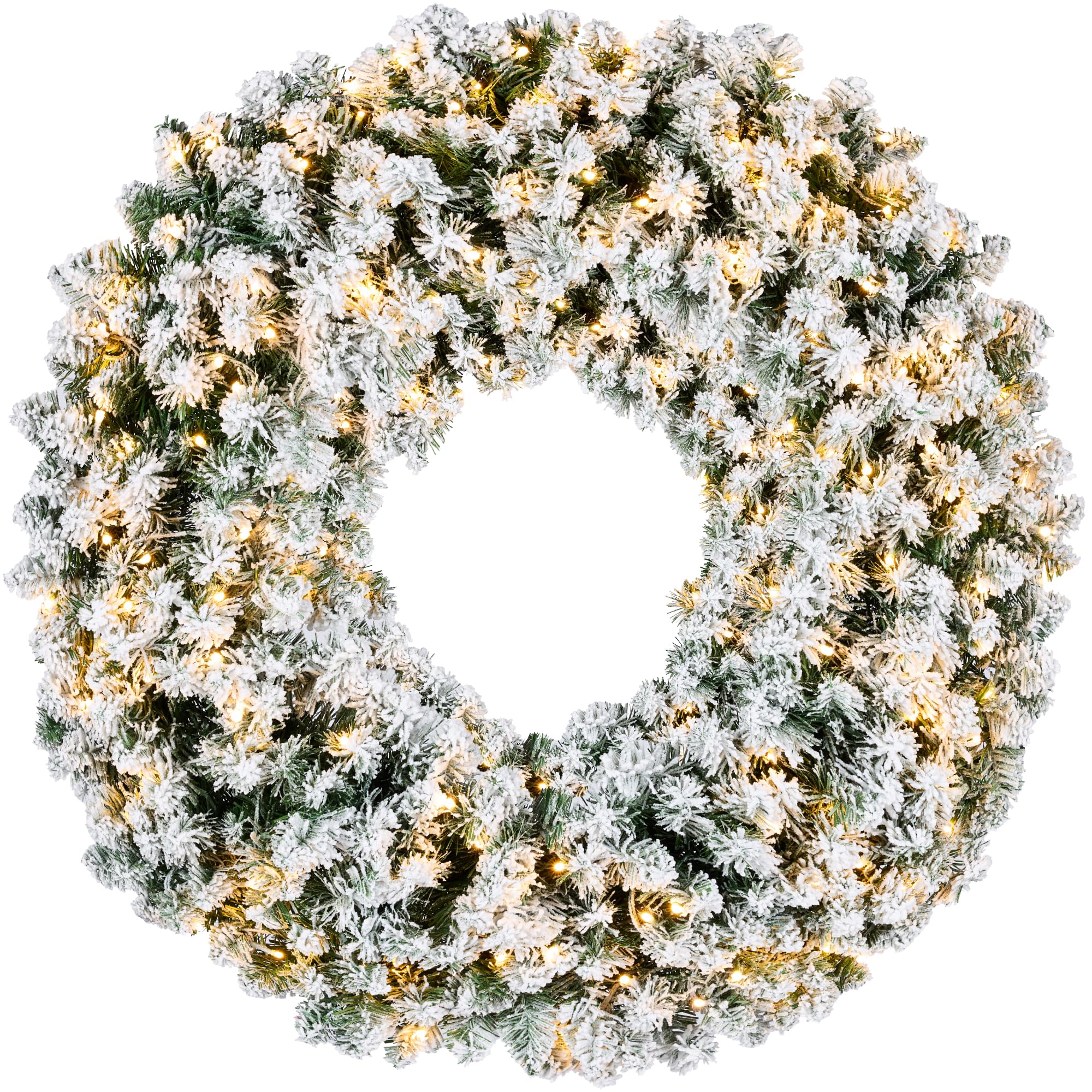 Best Choice Products 48in Large Flocked Artificial Pre-Lit Fir Christmas Wreath Holiday Accent Decoration w/ 200 2-in-1 LED Ligh