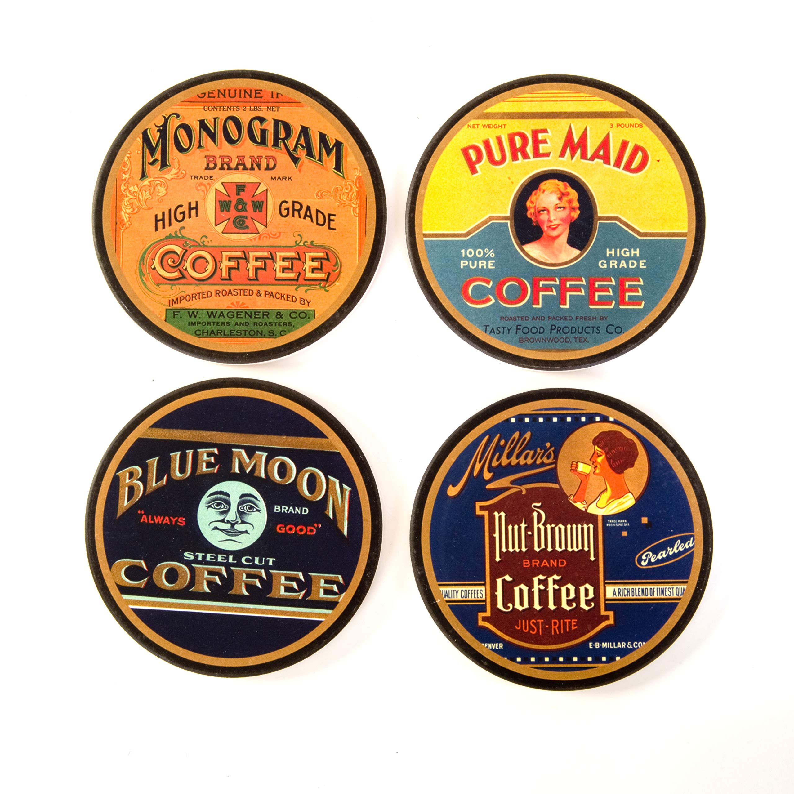 Coasterstone Coffee Labels Absorbent Coasters, Slightly Oversized At 4,25'' Width, Multicolor