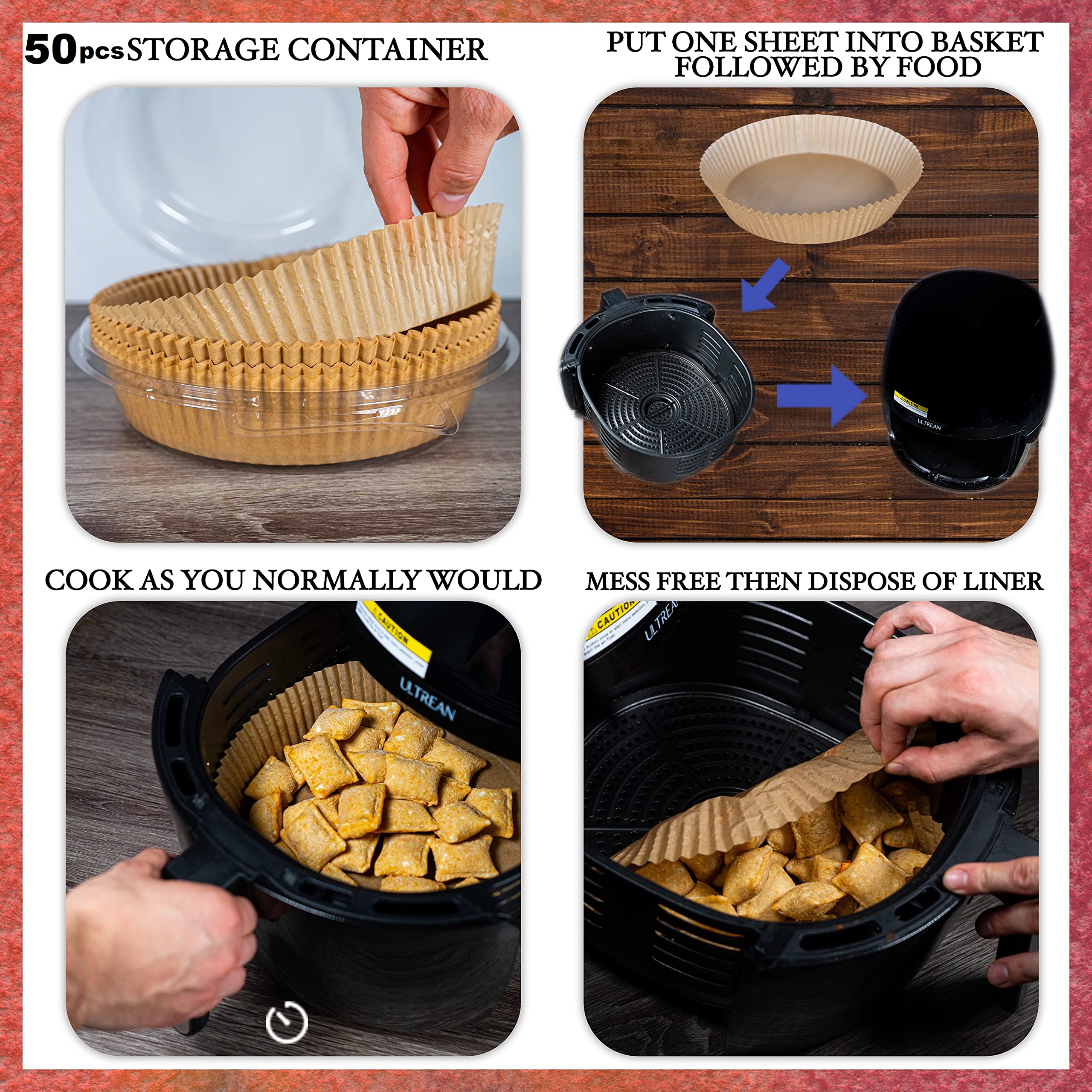 Air Fryer Disposable Paper Liner Keep Air Fryer Clean With Air Fryer Inserts, Superior Food Grade Quality Material Unbleached No