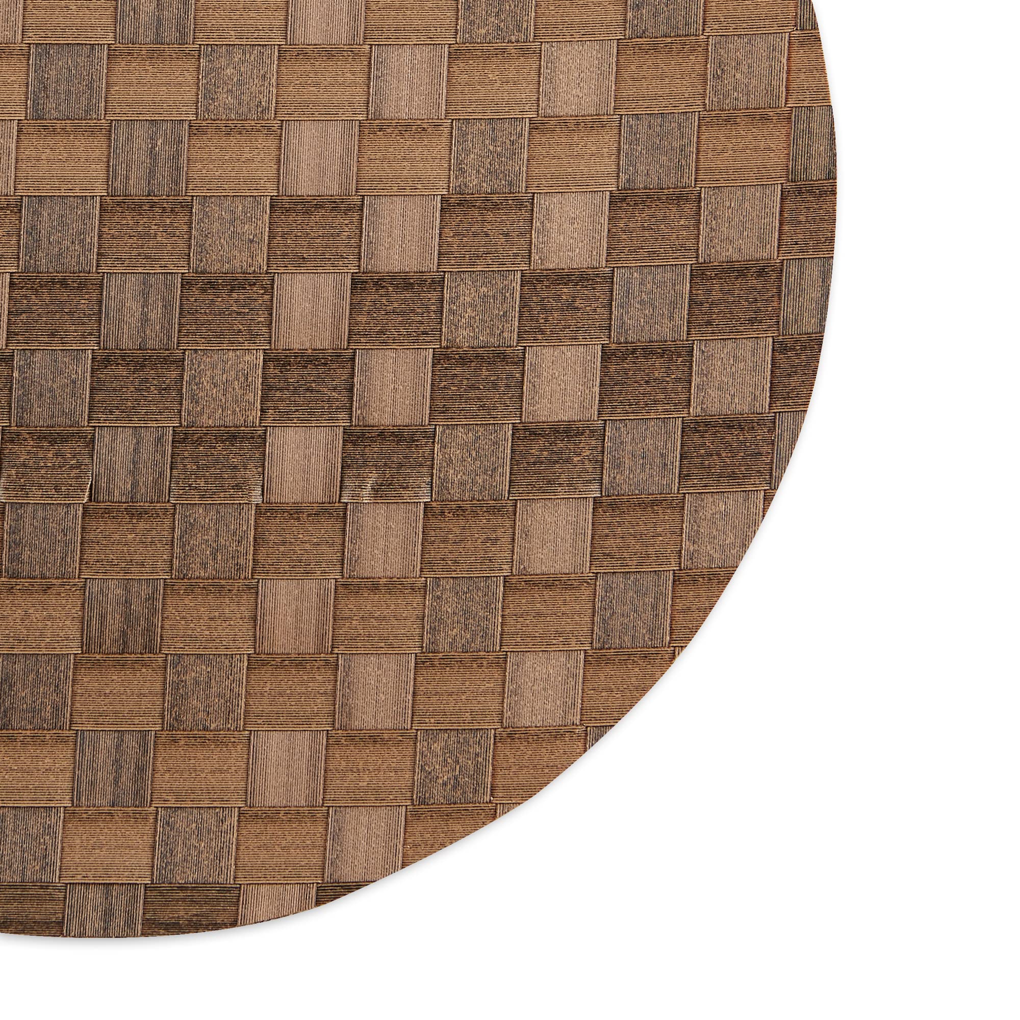 DII PVC Tabletop Woven Basketweave Placemat Set, 15" Round, Leather Brown, Model 6385