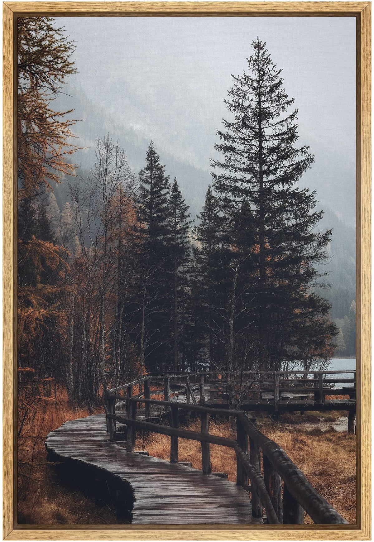 Signwin Framed Canvas Wall Art Autumn Dramatic Forest Landscape Living Room Orange Photography Rustic - 16''X24'' Natural