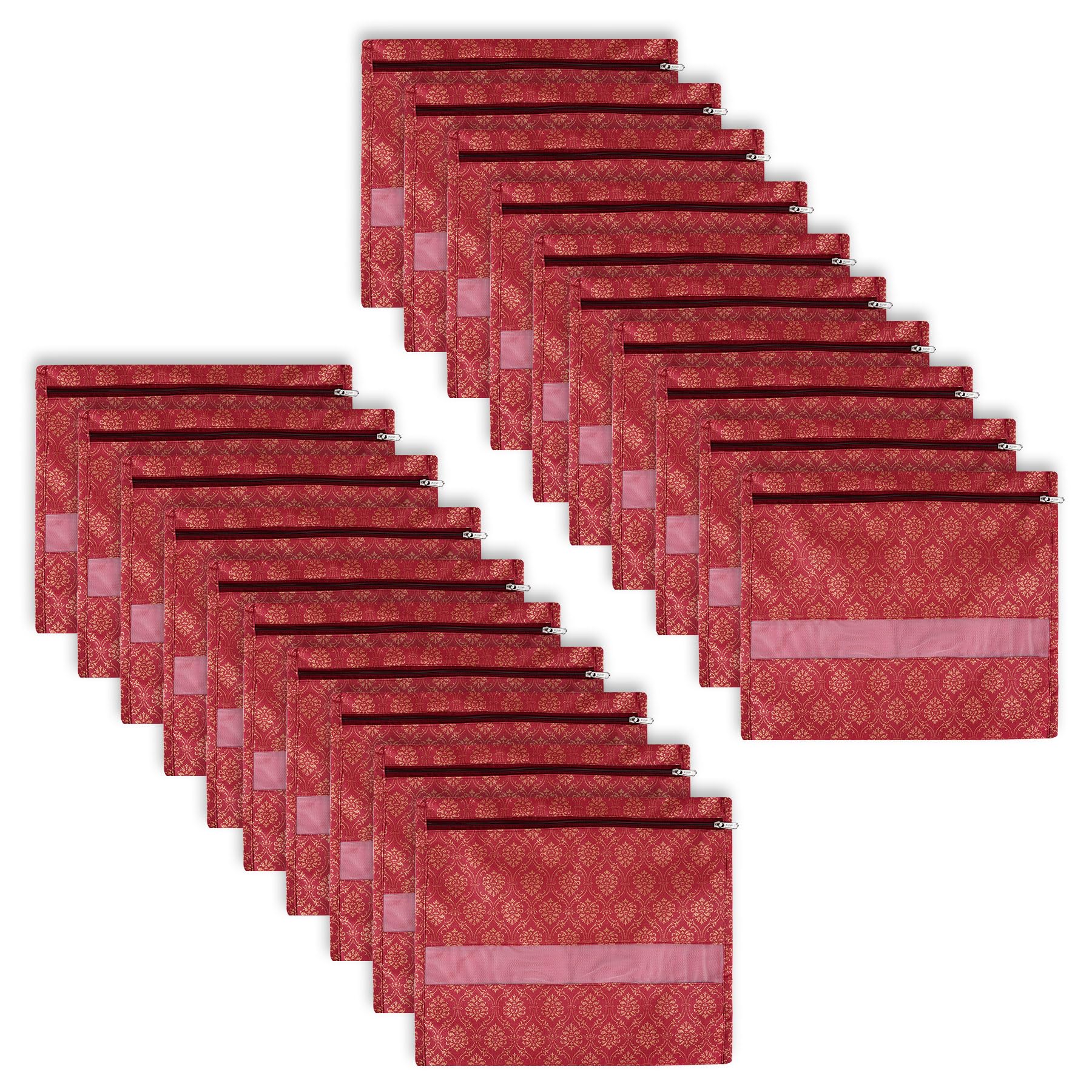 Kuber Industries Pack Of 20 Saree Bags For Storage | NonWoven Wardrobe Organizer | Mesh Window Cloth Storage Set | Single Packi