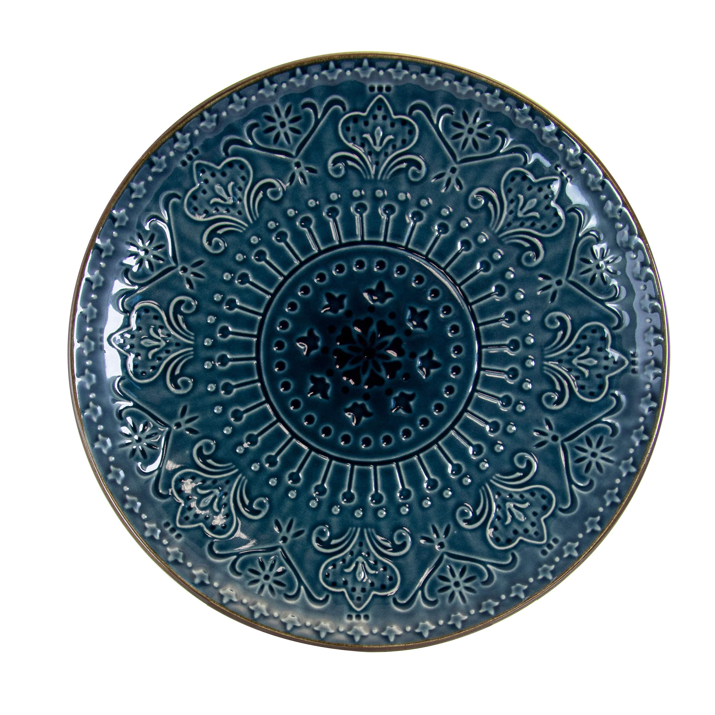 Elama Deepsea Mozaic 16 Piece Round Stoneware Dinnerware Set in Sea Blue
