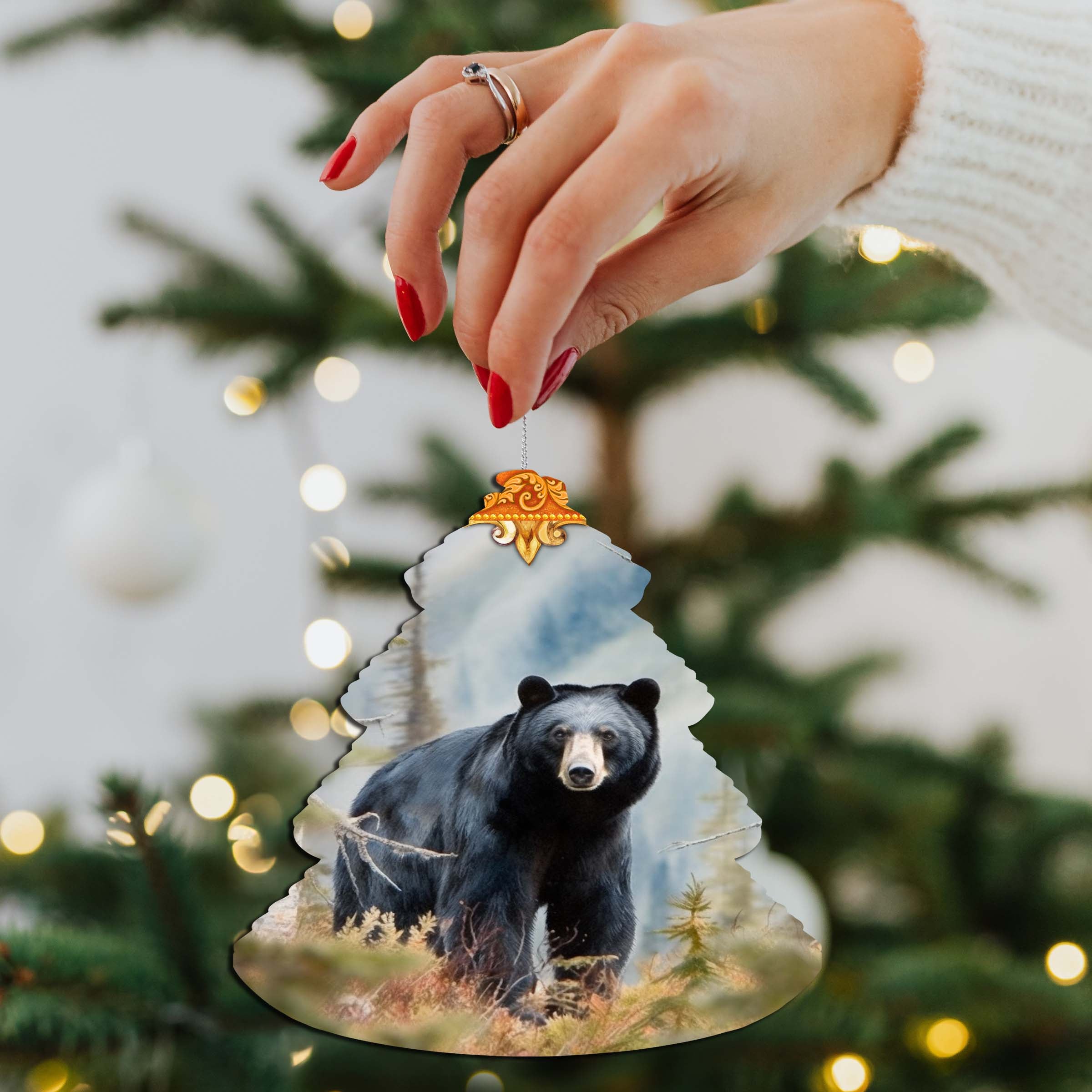 Alaskan Black Bear Tree Wooden Ornaments by G.Debrekht - Wildlife Holiday Decor - 870008