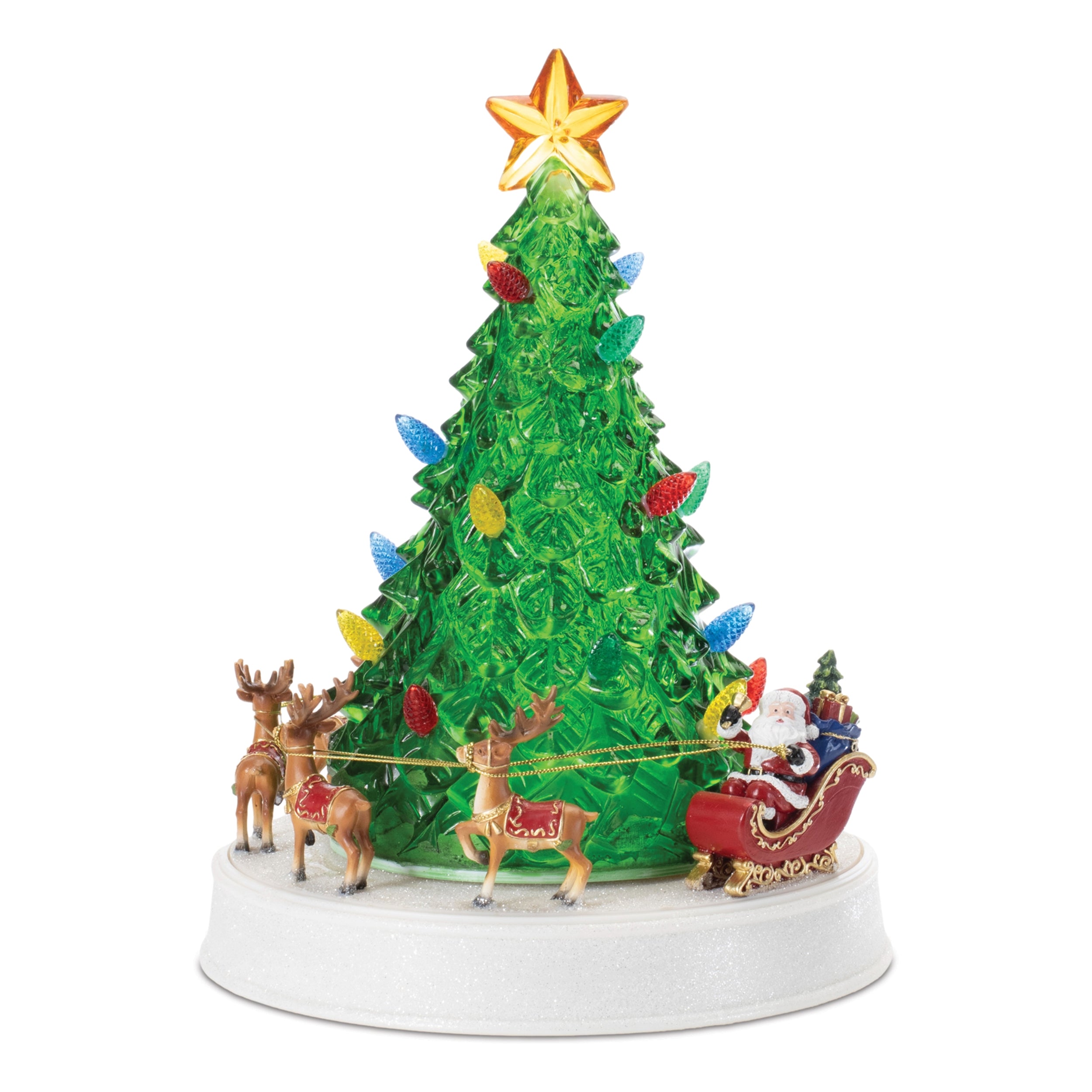 Rotating Musical LED Christmas Tree w/Santa and Sleigh 11H Plastic 3 AA Batteries Not Included/USB Cord Included 6 Hr Timer