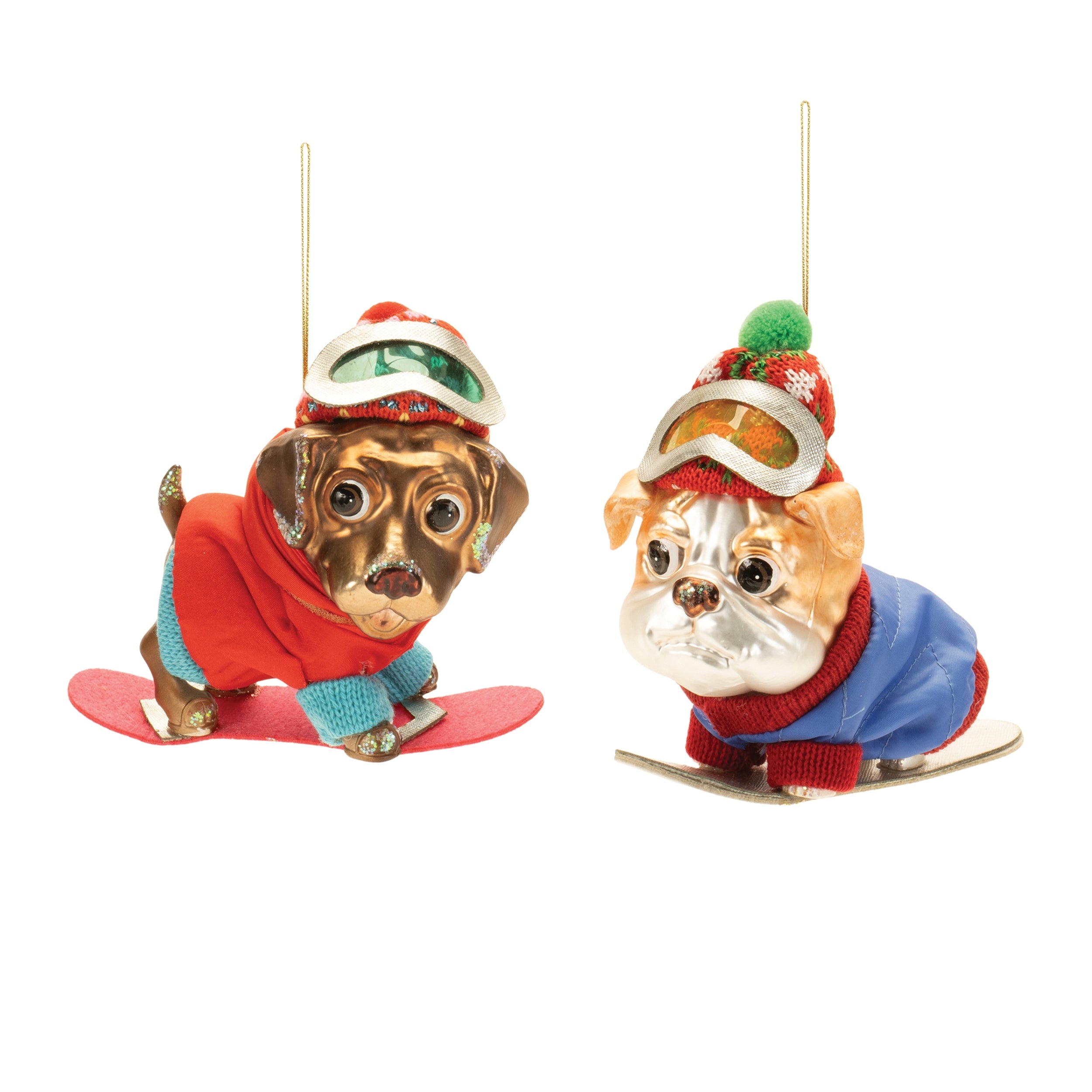 Snowboard Dog Ornament (Set of 6) 5H, 5.5H Glass