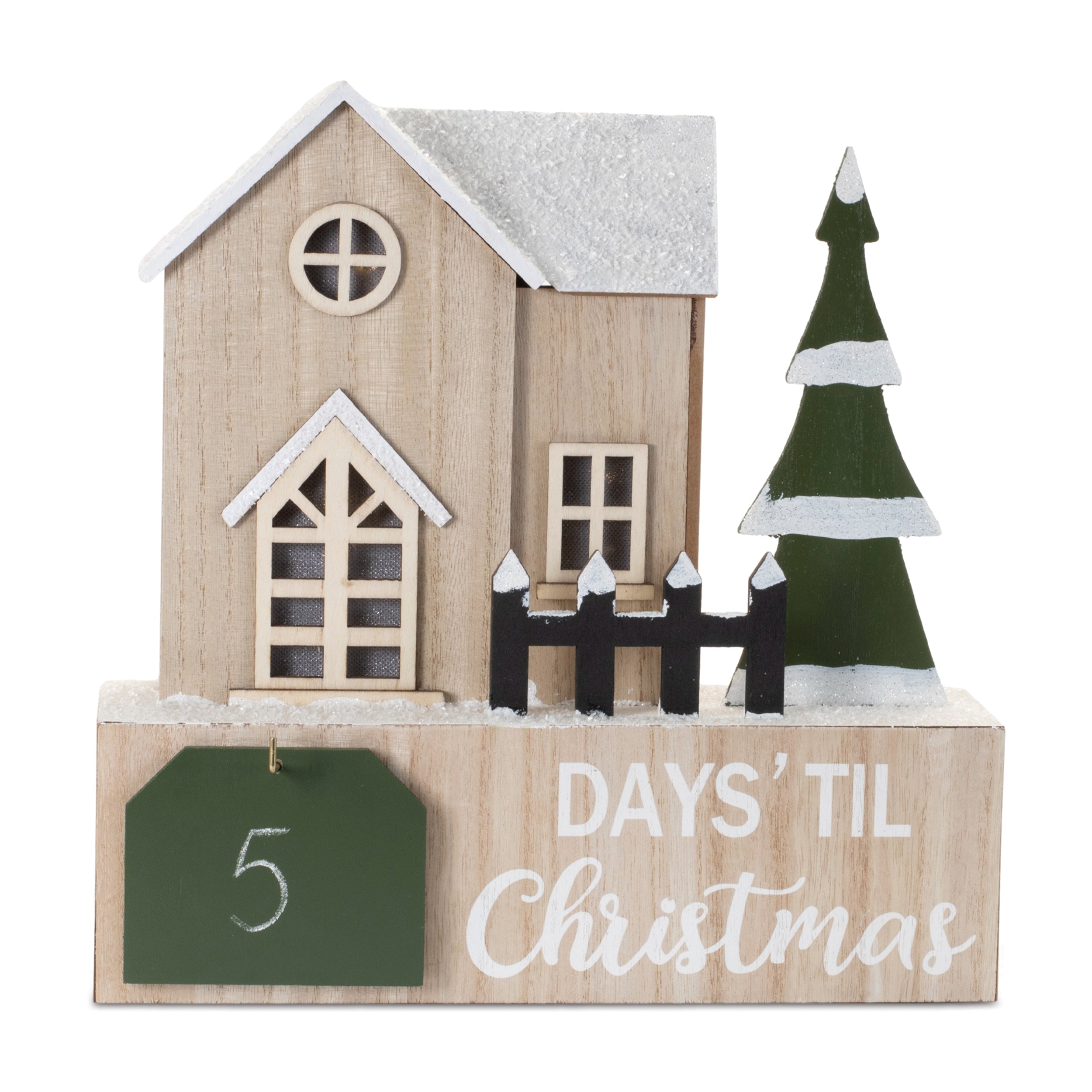 LED House and Tree Christmas Countdown 12L x 11.5H MDF/Tin 2 AA Batteries Not Included