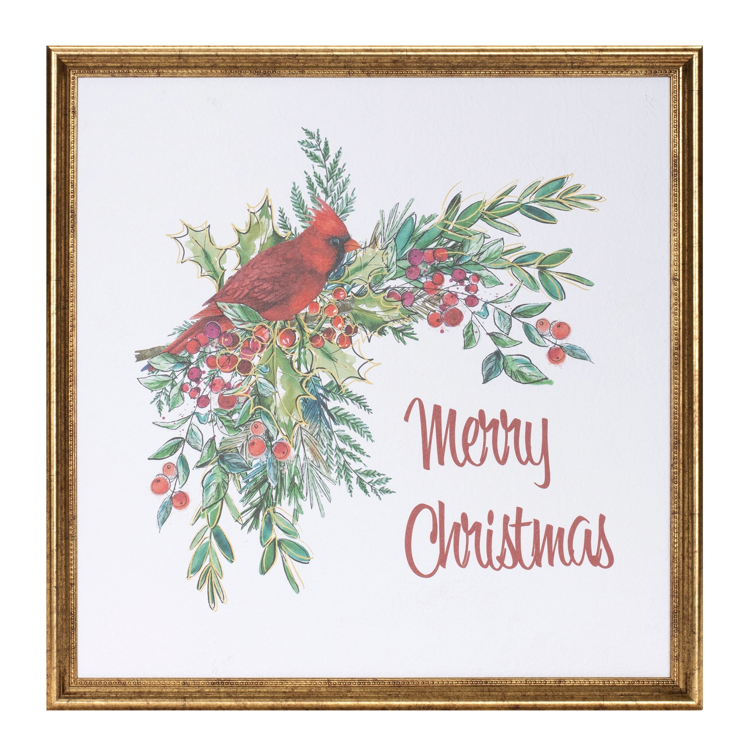 Merry Christmas Cardinal Print 16SQ MDF/Paper/Plastic