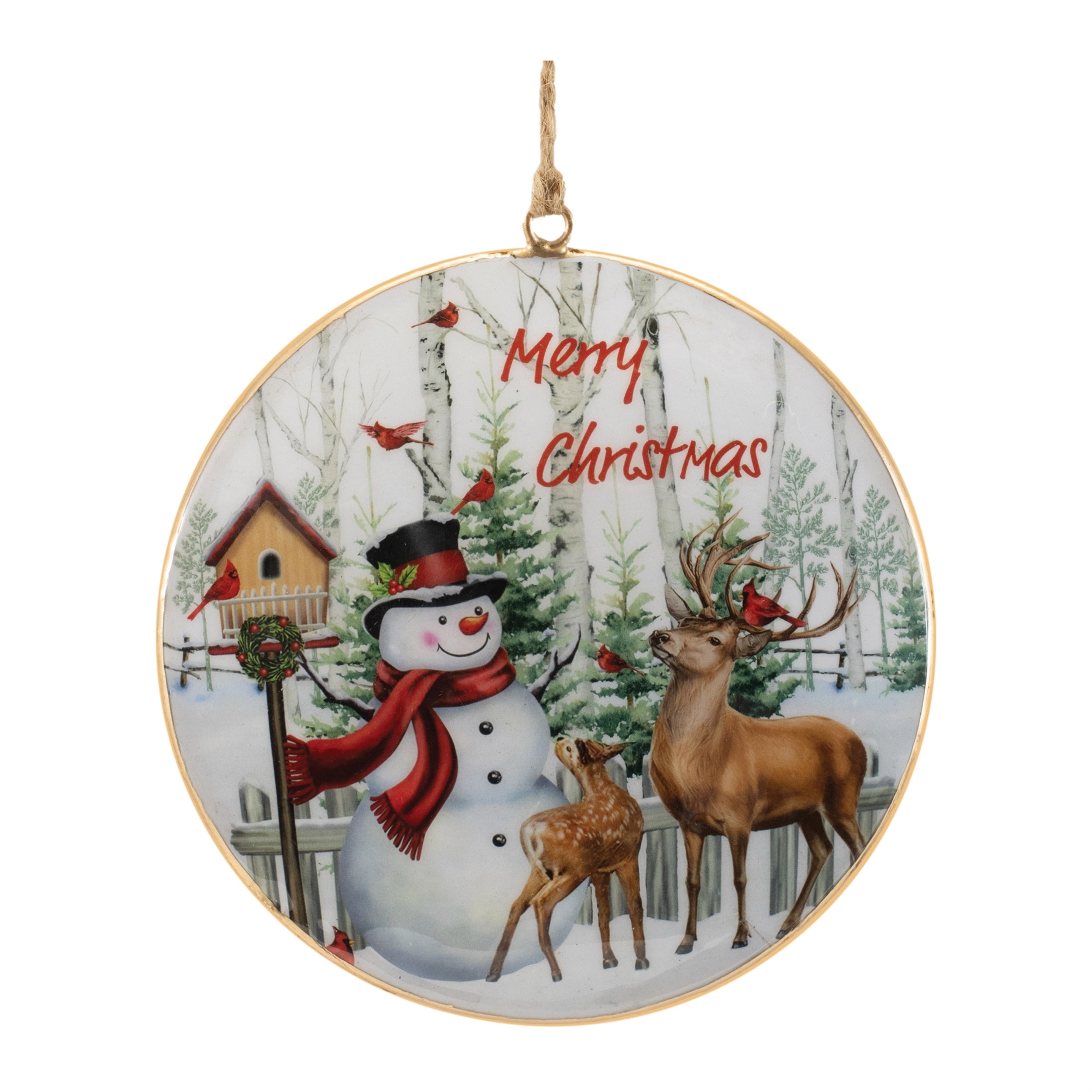 Snowman and Deer Disc Ornament (Set of 6) 6H Iron