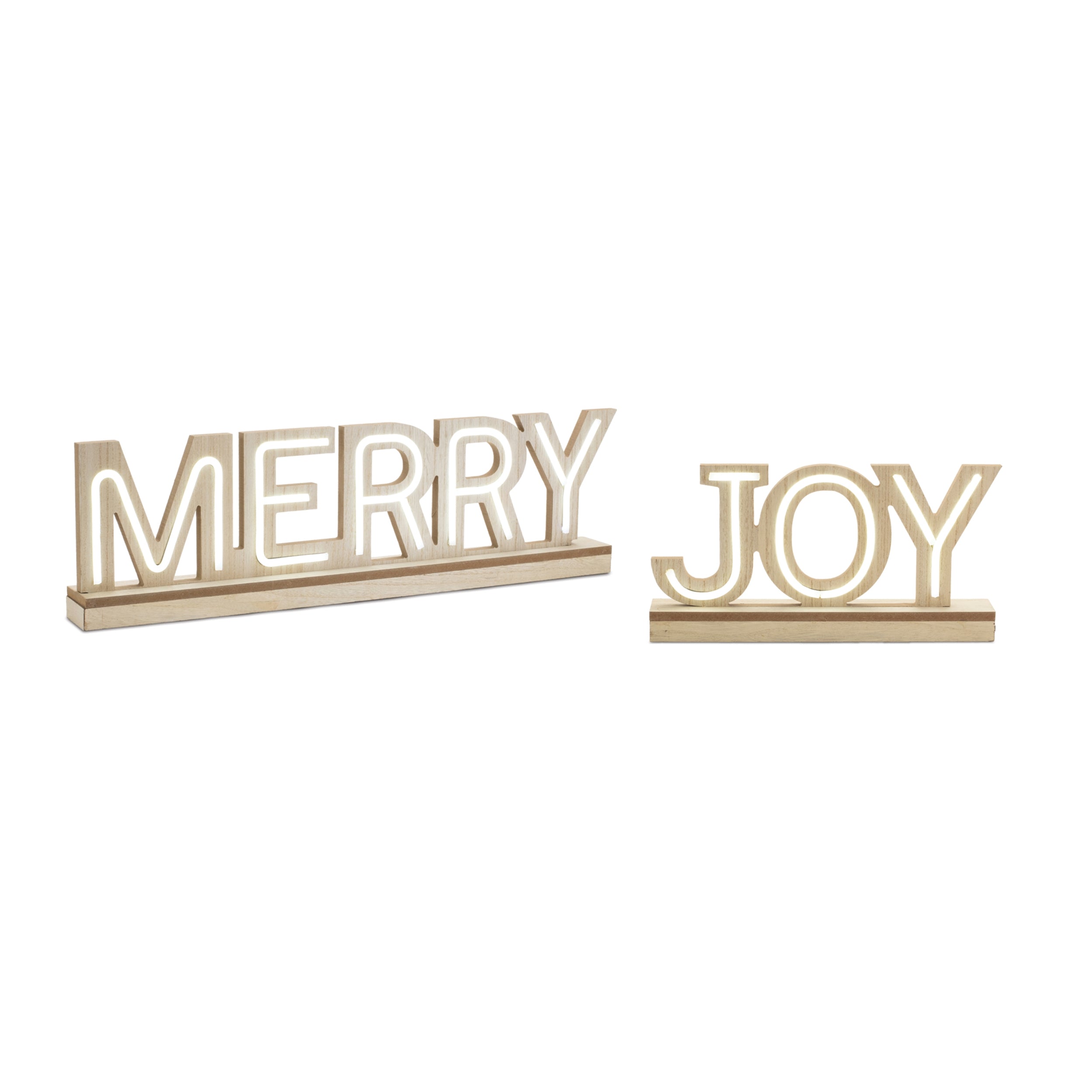 LED Joy and Merry (Set of 2) 13.5L x 6.5H, 24L x 6.5H MDF 2 AA Batteries Not Included/USB Cord Included