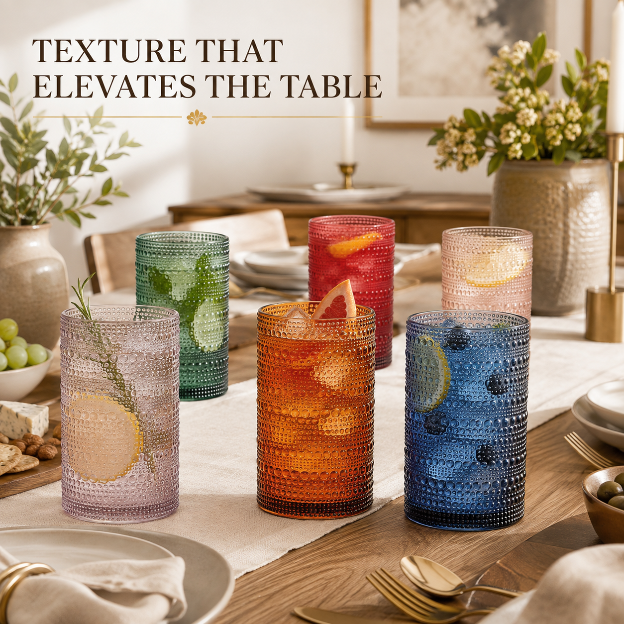 Eze Acrylic Highball Hobnail Glassware, Set of 6