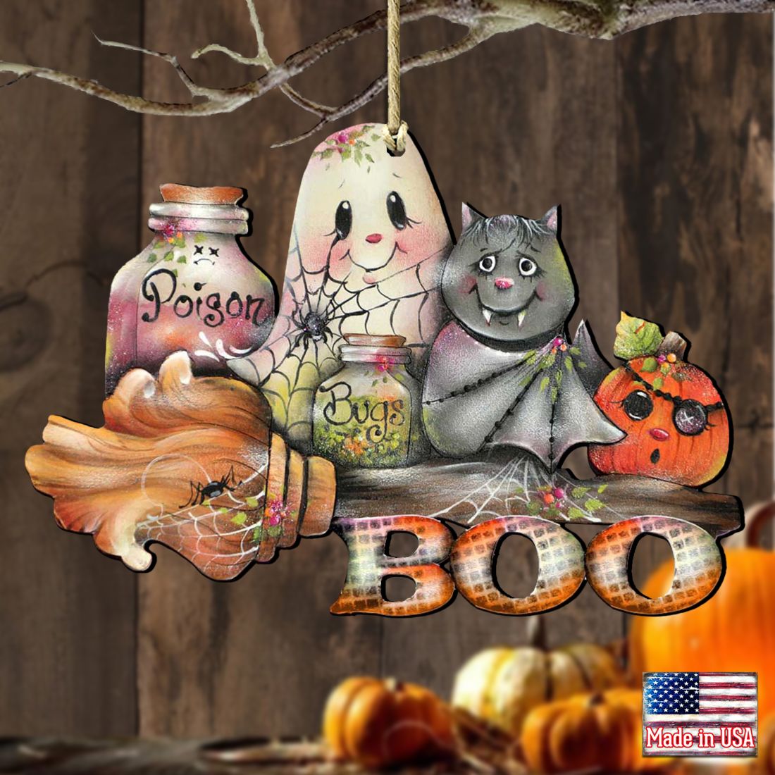 Brunhilda's Broom! Wooden Ornaments by Jamie Mills-Price - Thanksgiving Halloween Decor - 8457411