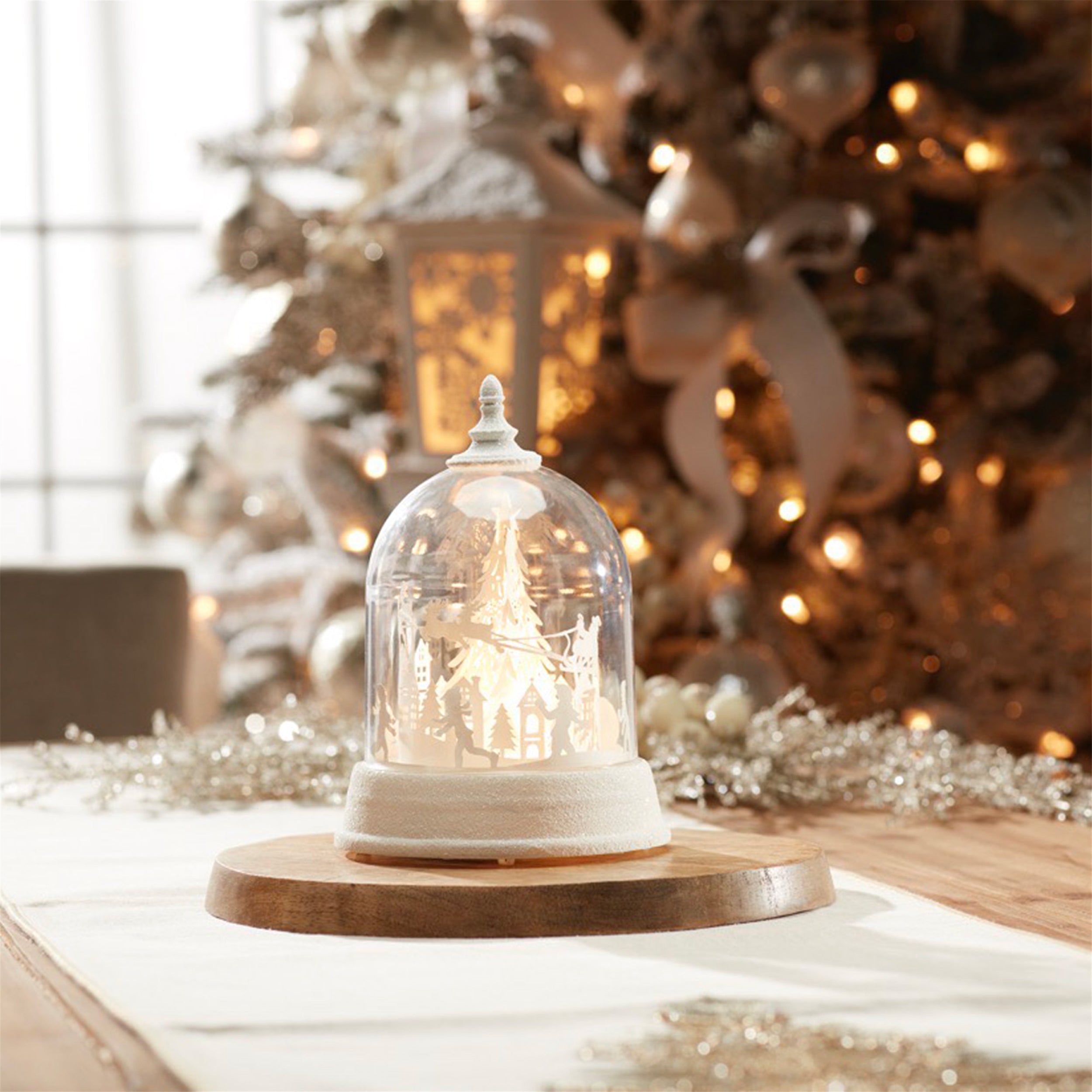 LED Rotating Globe w/Santa and Sleigh 8.5H Plastic 3 AA Batteries Not Included/USB Cord Included 6 Hr Timer