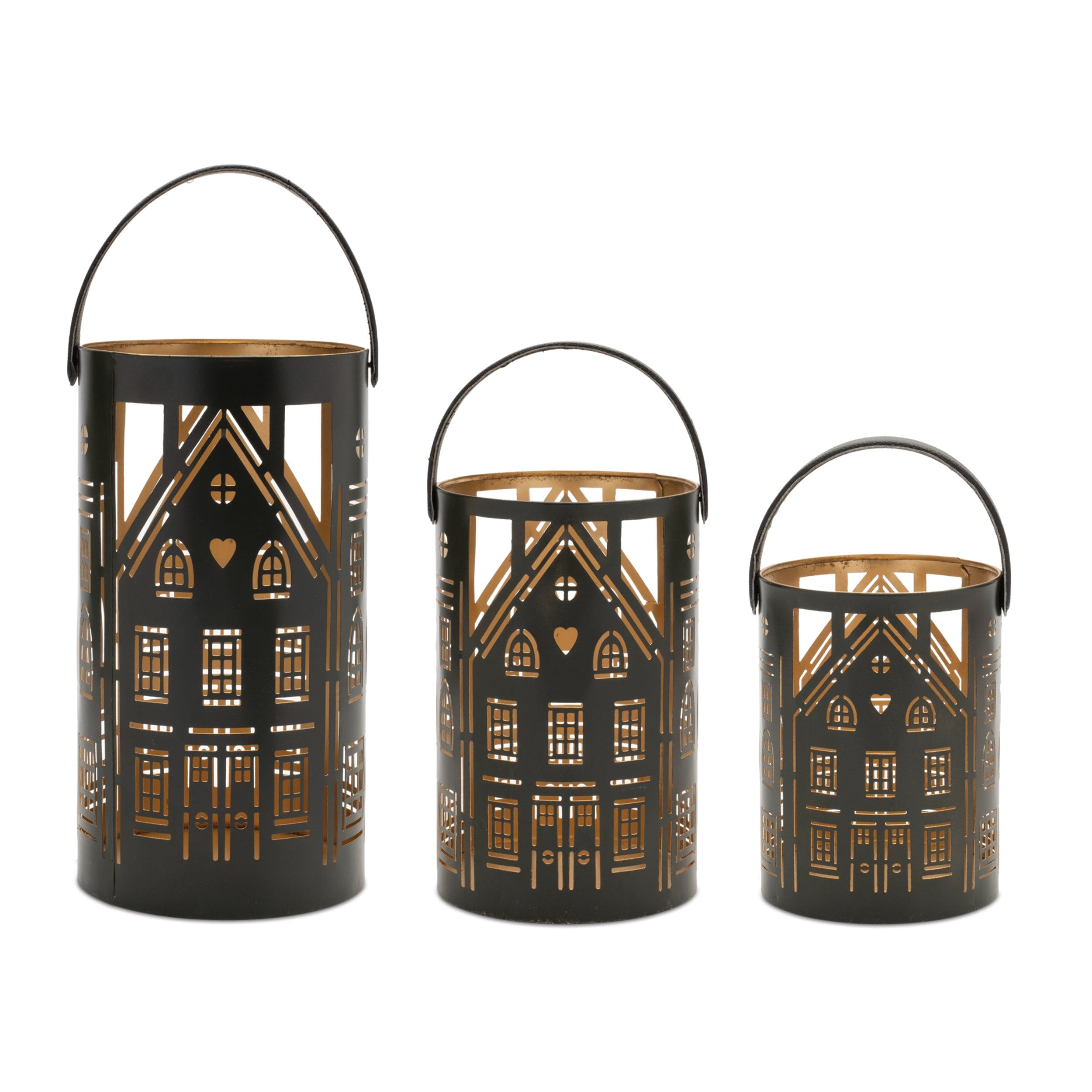 Candle Holder (Set of 3) 6.5H, 9.5H, 12.5H Iron/Leather
