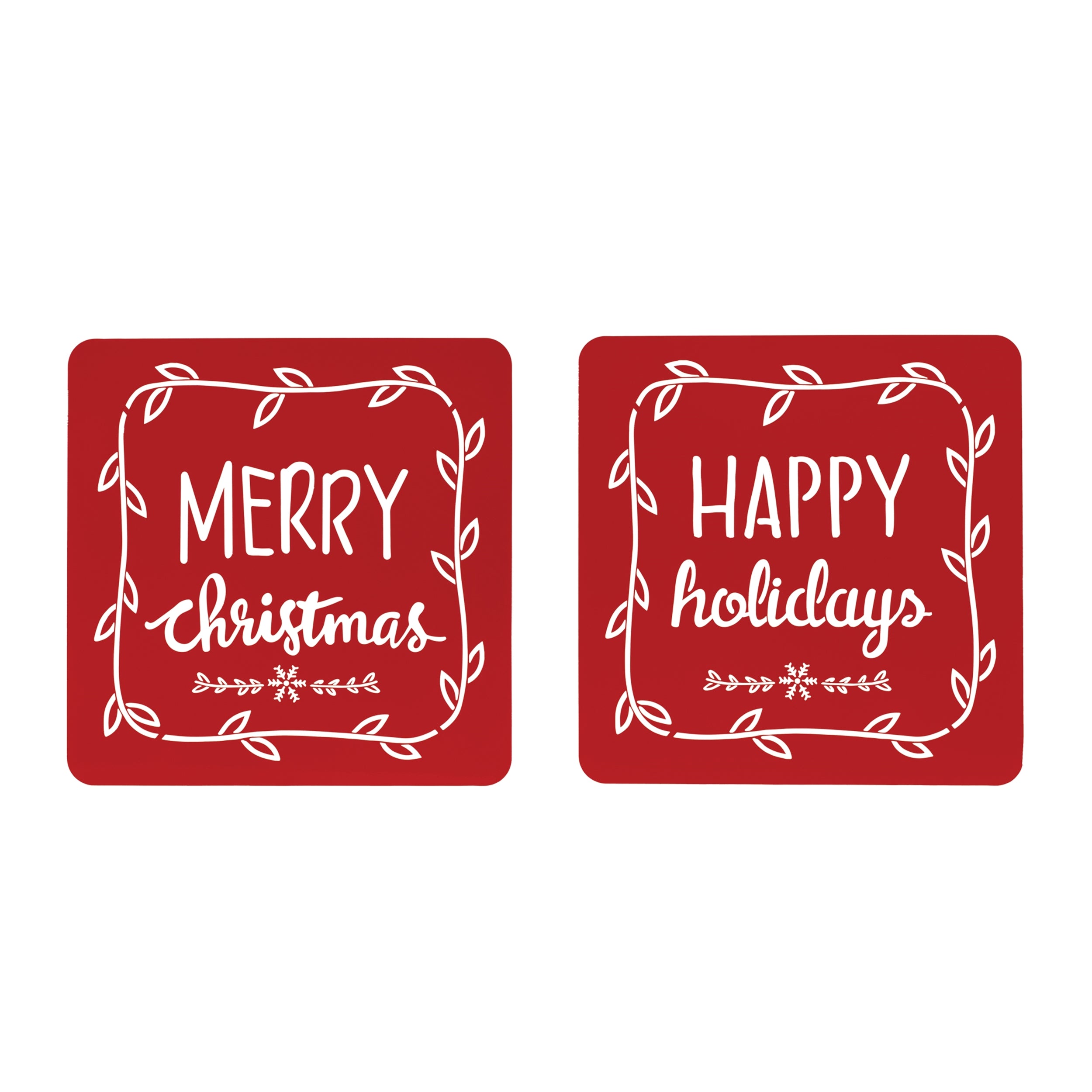 Happy Holidays/Merry Christmas Plaque (Set of 2) 16SQ Sheet Iron