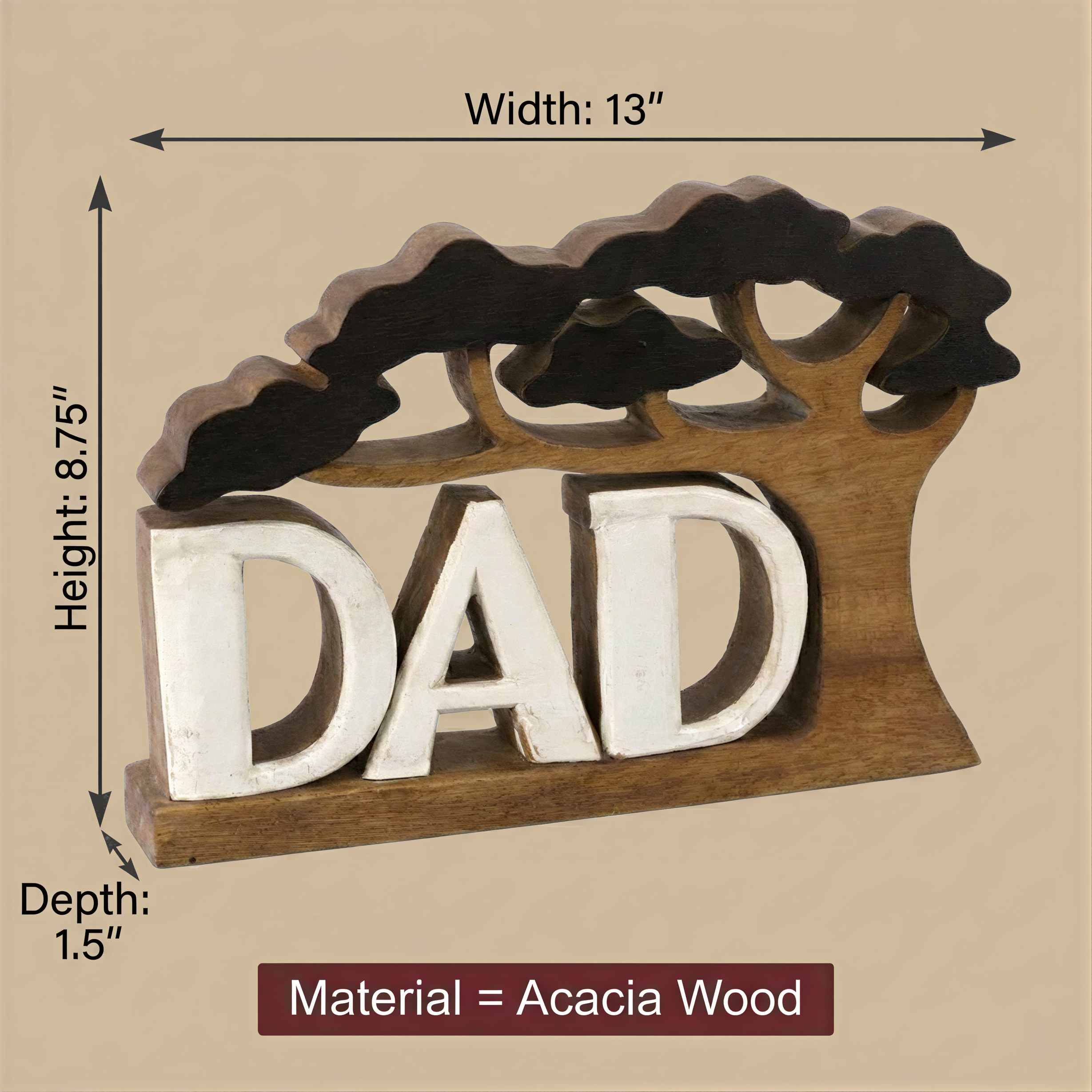 Wooden Dad Sculpture – Handmade Acacia Wood Decor | Personalized Dad Gift