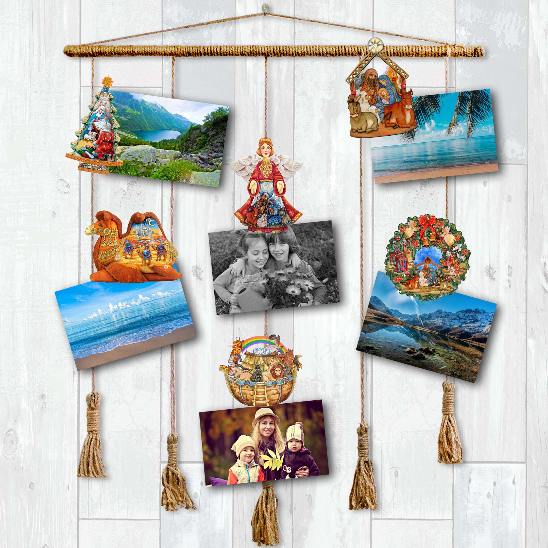 Nativity Clip-On Eco Wood Decorative Ornaments Set of 6 by G. Debrekht - Nativity Holiday Decor - 8090133C-S6