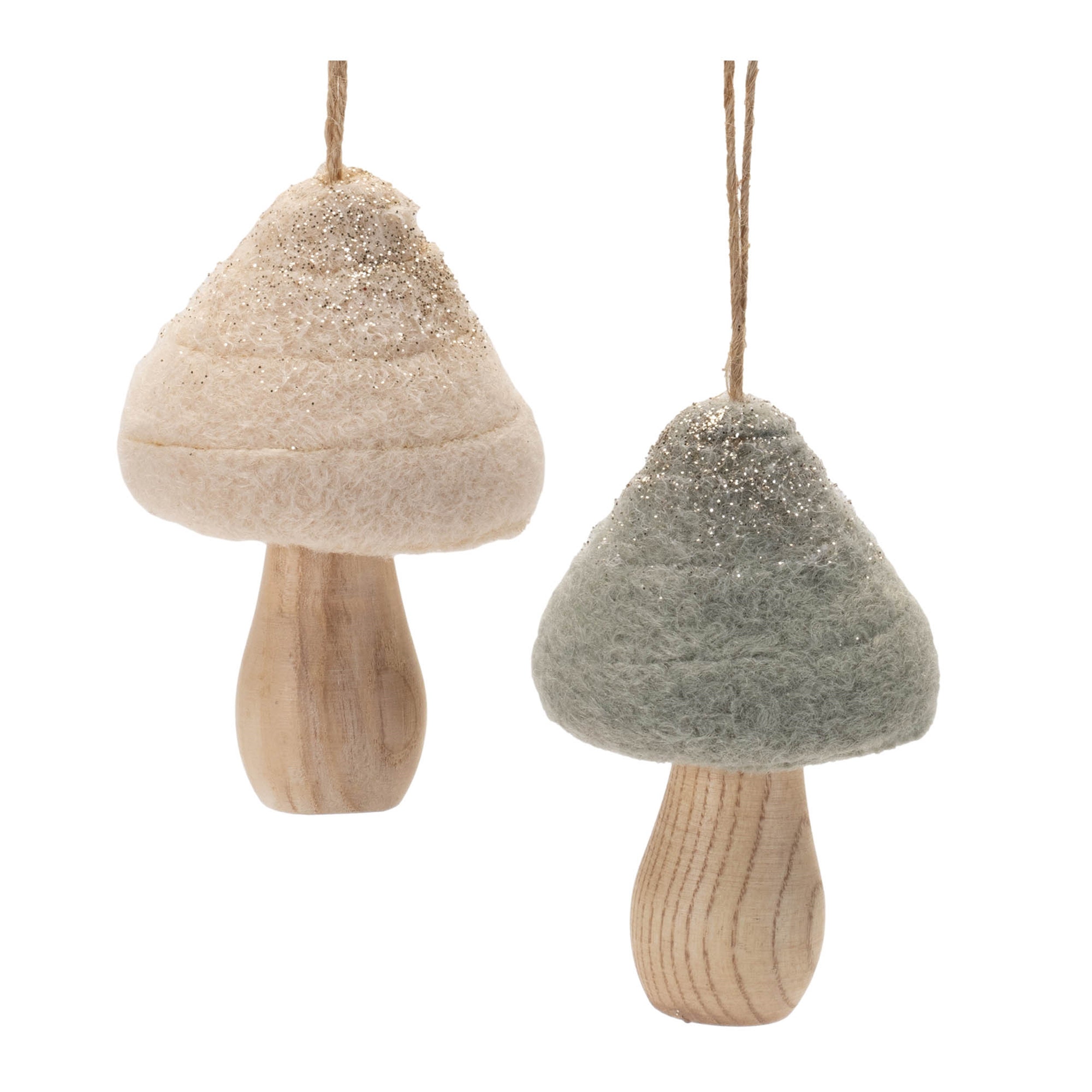Mushroom Ornament (Set of 12) 2.75H, 3.25H Wood/Fabric