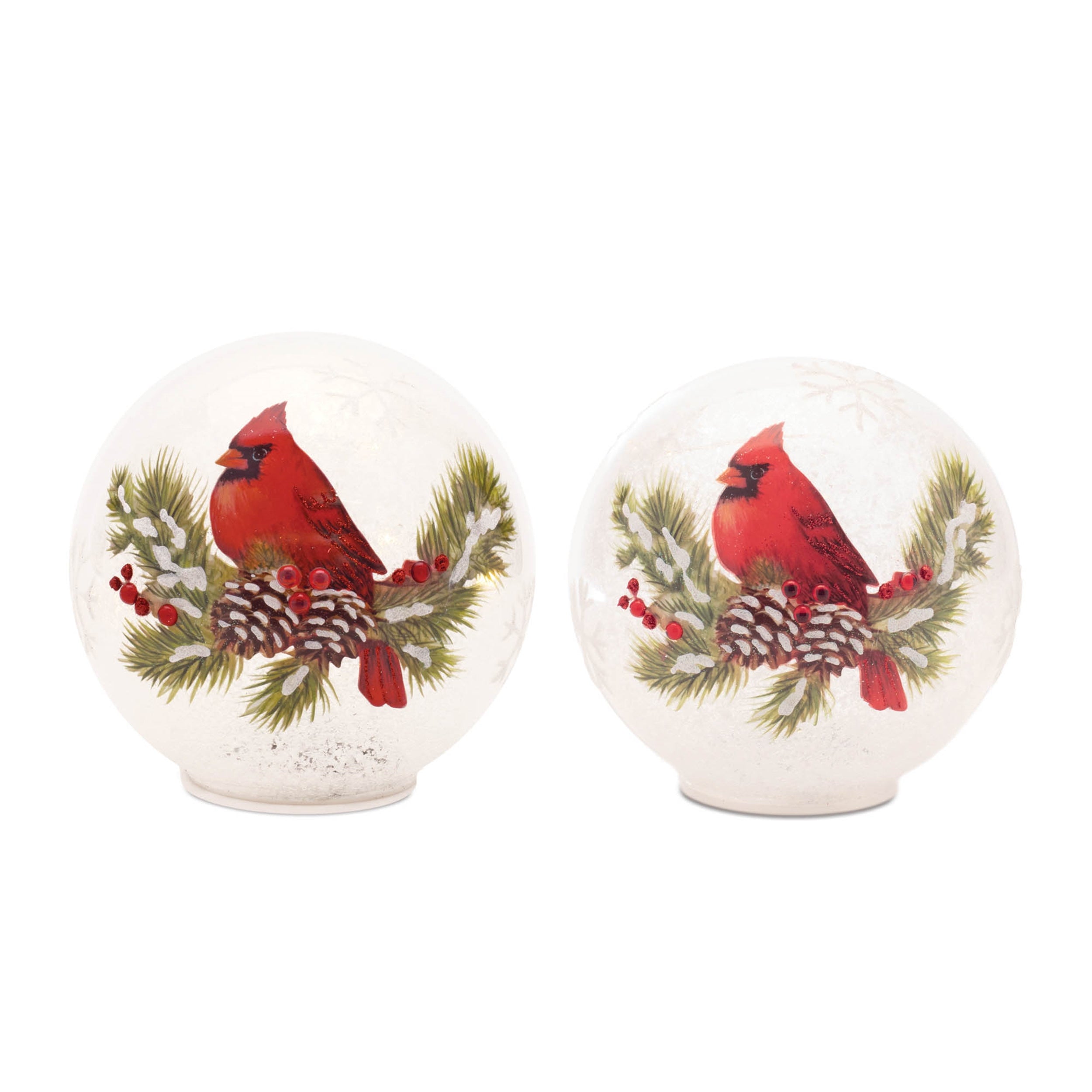 LED Cardinal Globe (Set of 2) 5.5H, 6.25H Glass 3 AA Batteries Not Included