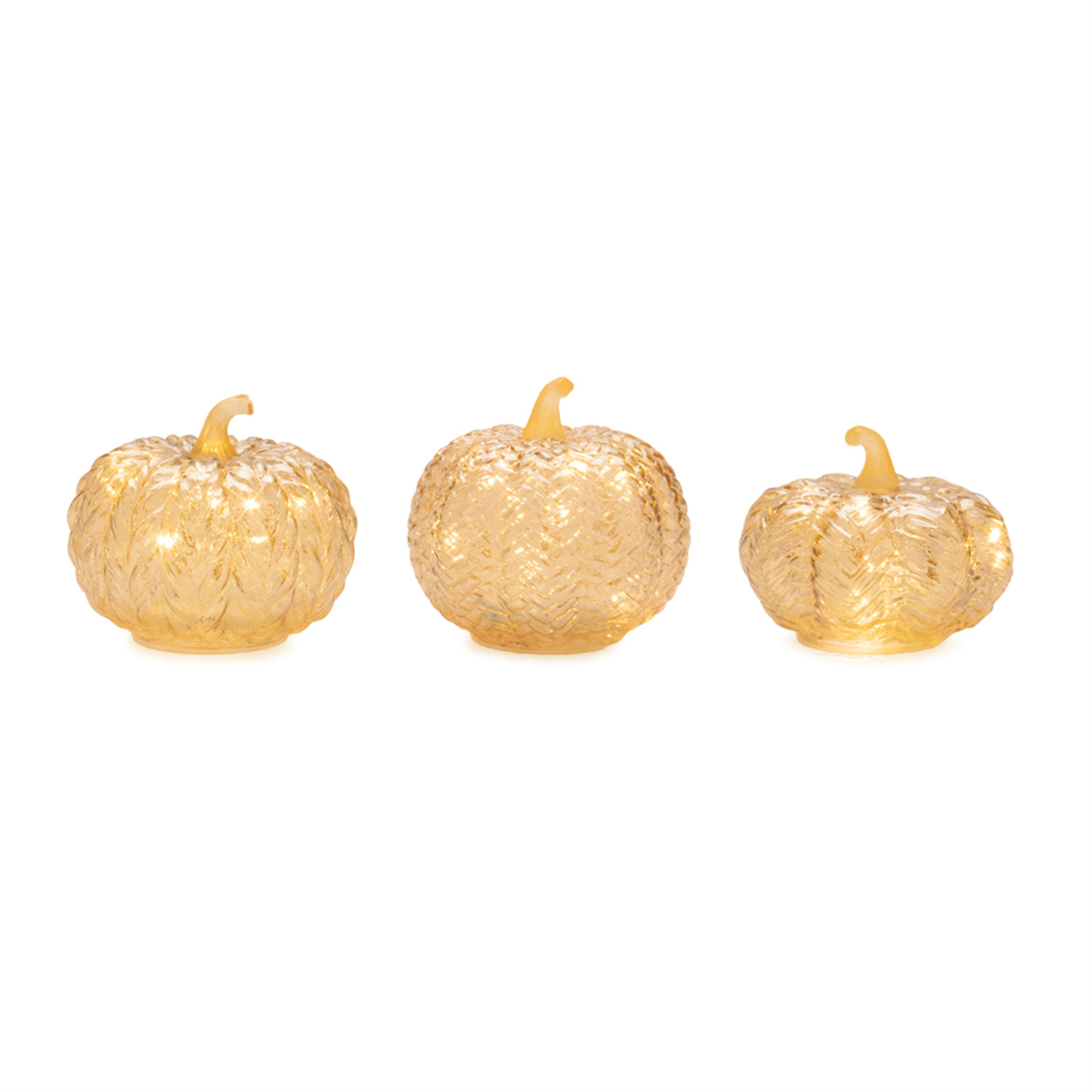 LED Pumpkin (Set of 3) 4H, 4.75H, 5H Glass 3 AA Batteries Not Included