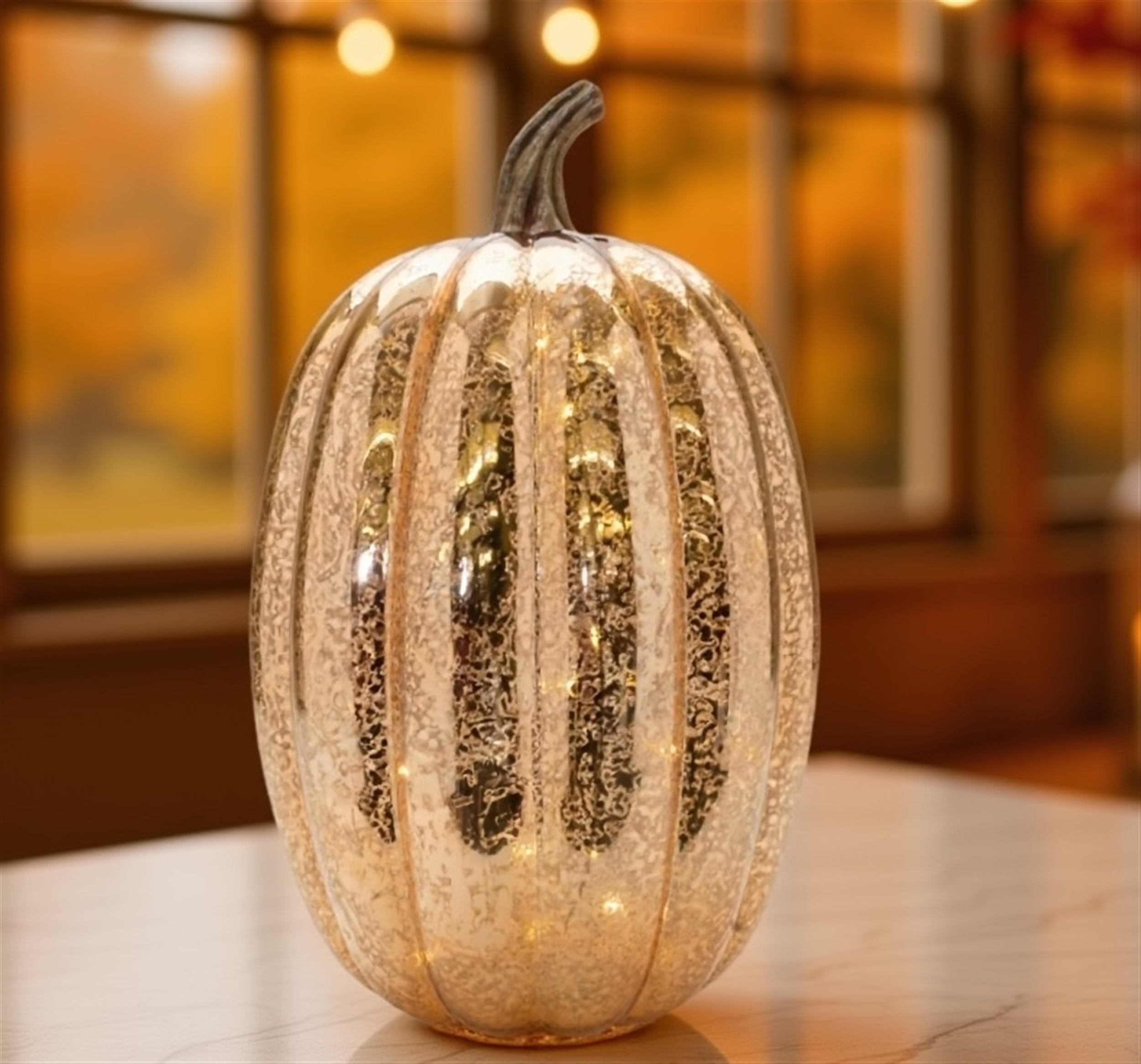 LED Pumpkin (Set of 2) 9.5D x 16.5H Glass 3 AA Batteries Not Included