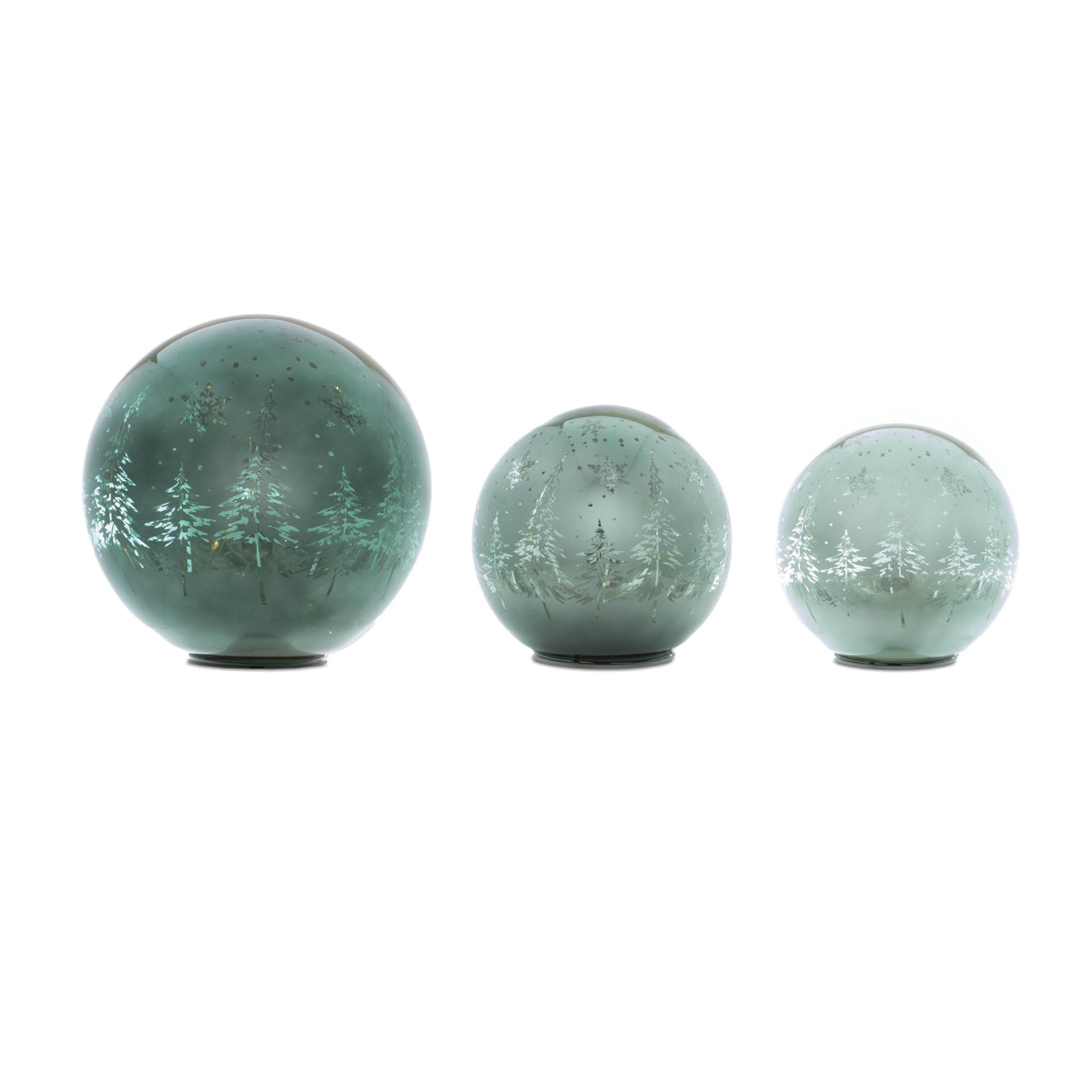 LED Globe w/Tree (Set of 3) 4H, 5H, 7.5H Glass 3 AA Batteries Not Included
