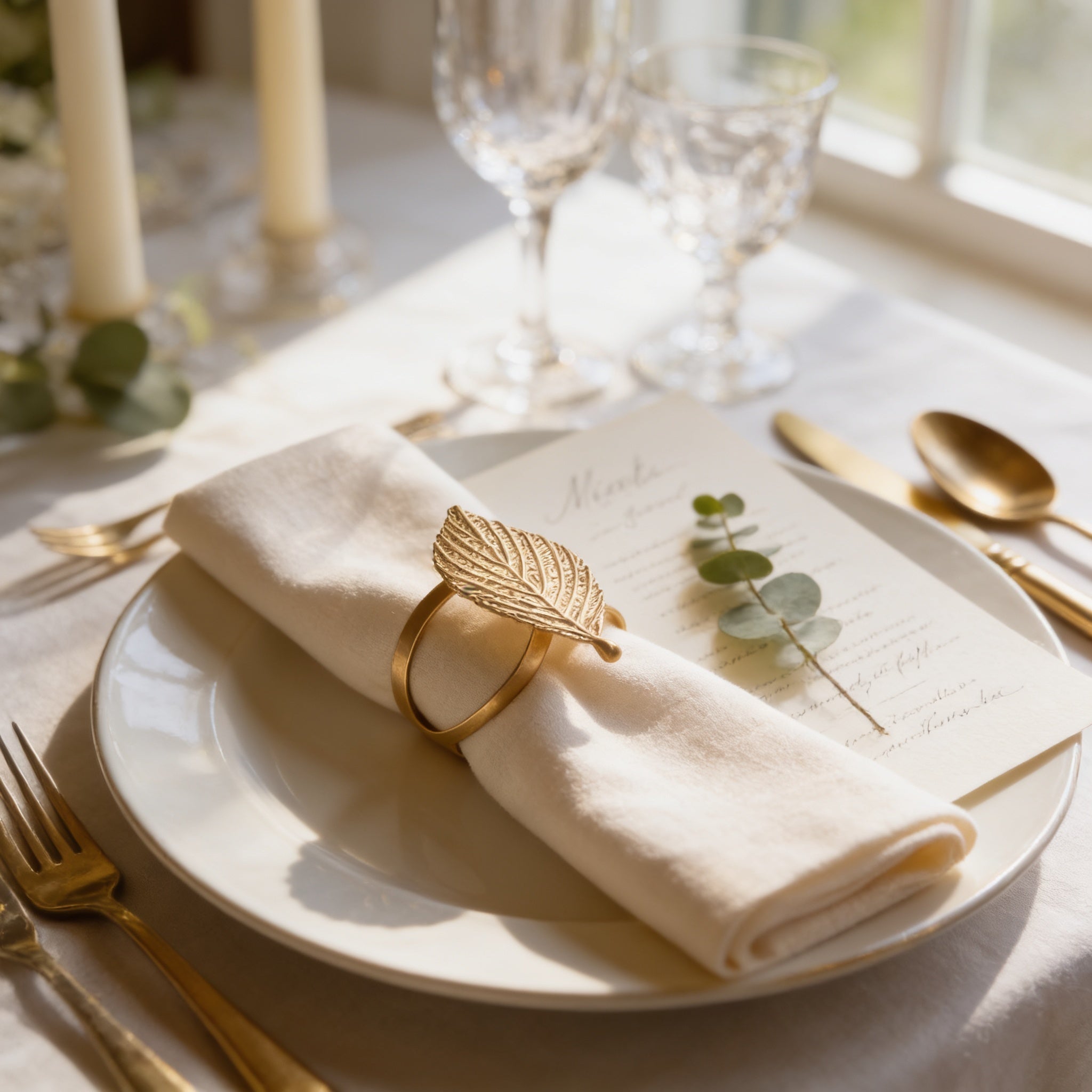 Gold Leaf Napkin Rings – Elegant Napkin Ring Set for Wedding Table Decor
