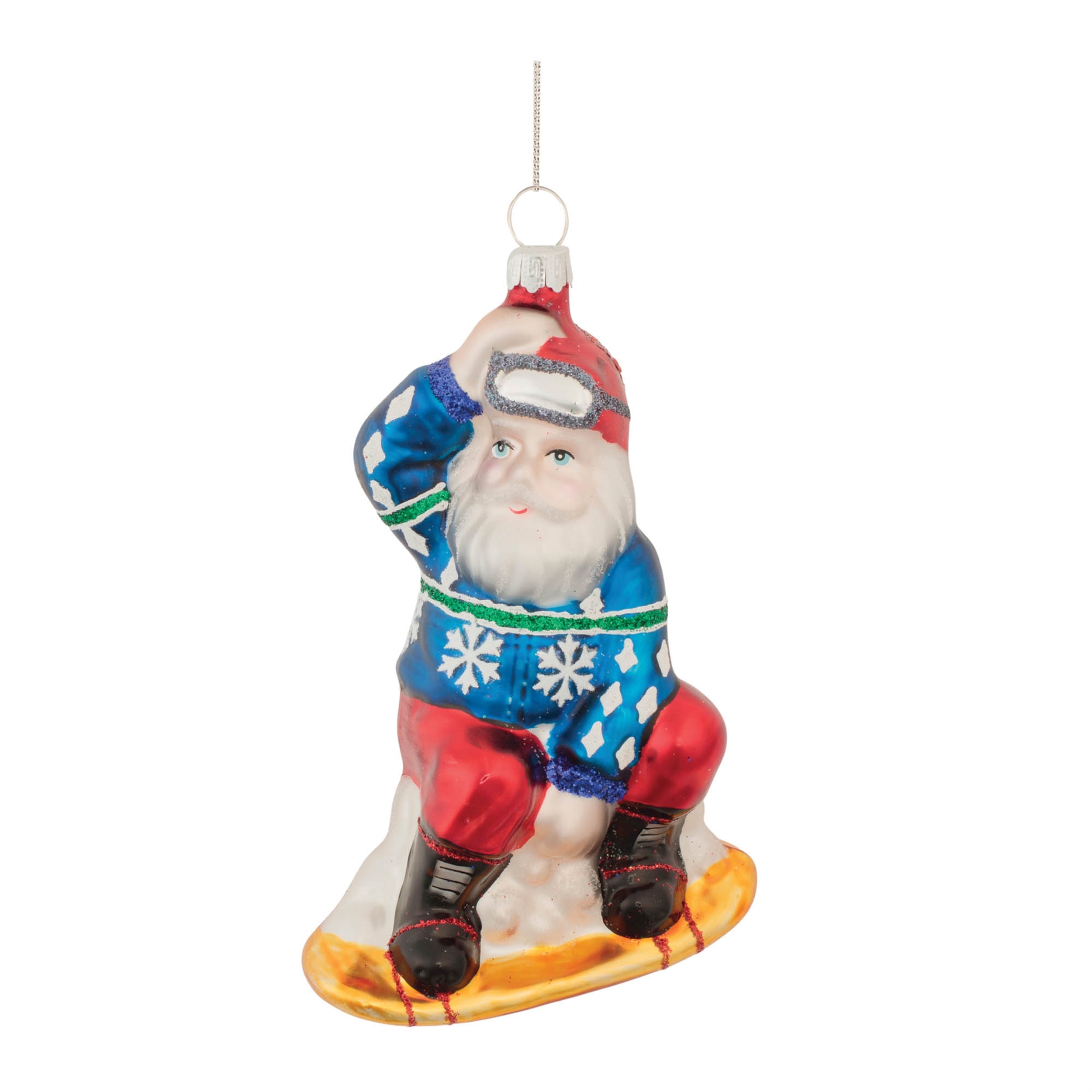 Snowboarding Santa Ornament (Set of 6) 5.25H Glass