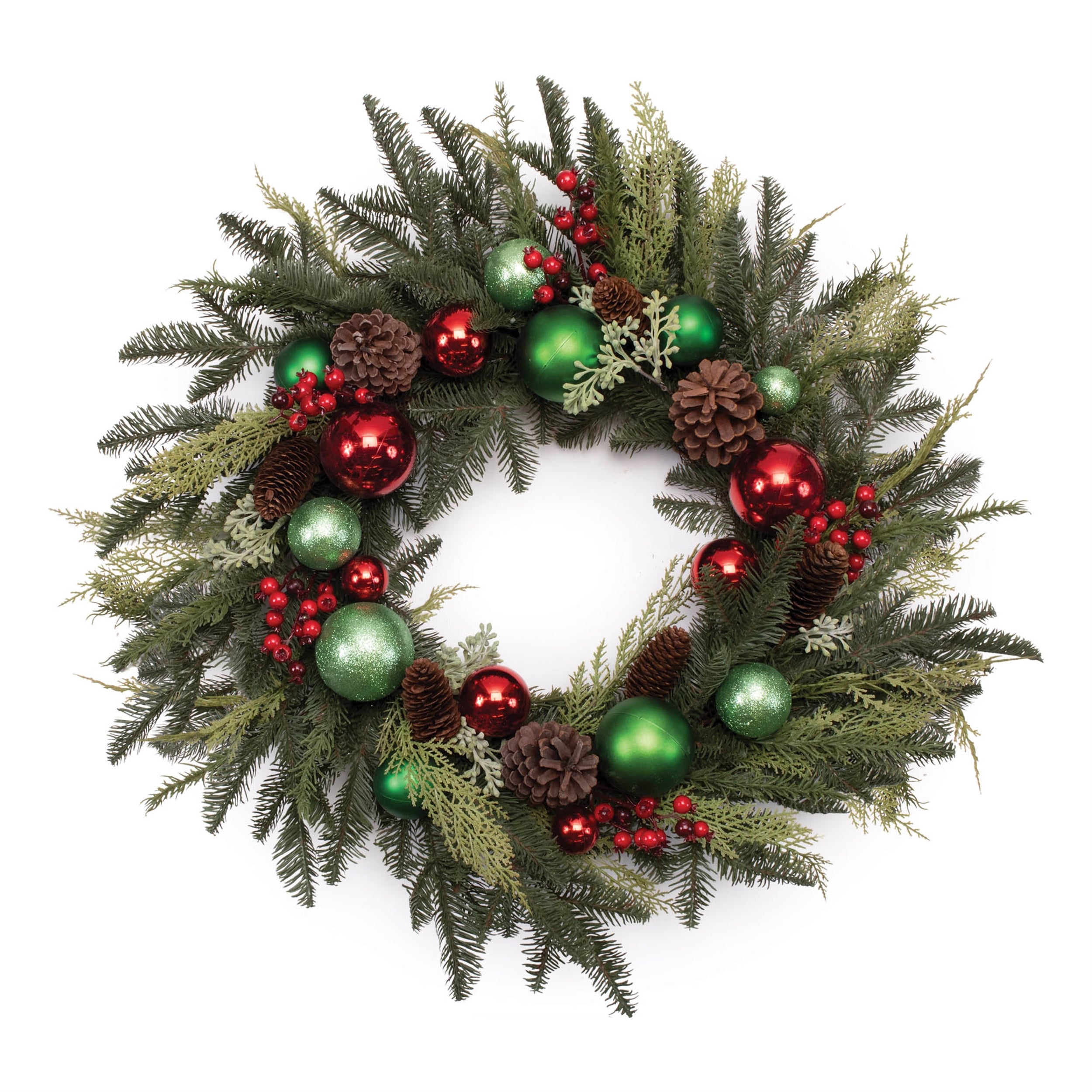 Pine w/Ornament Wreath 28D Plastic